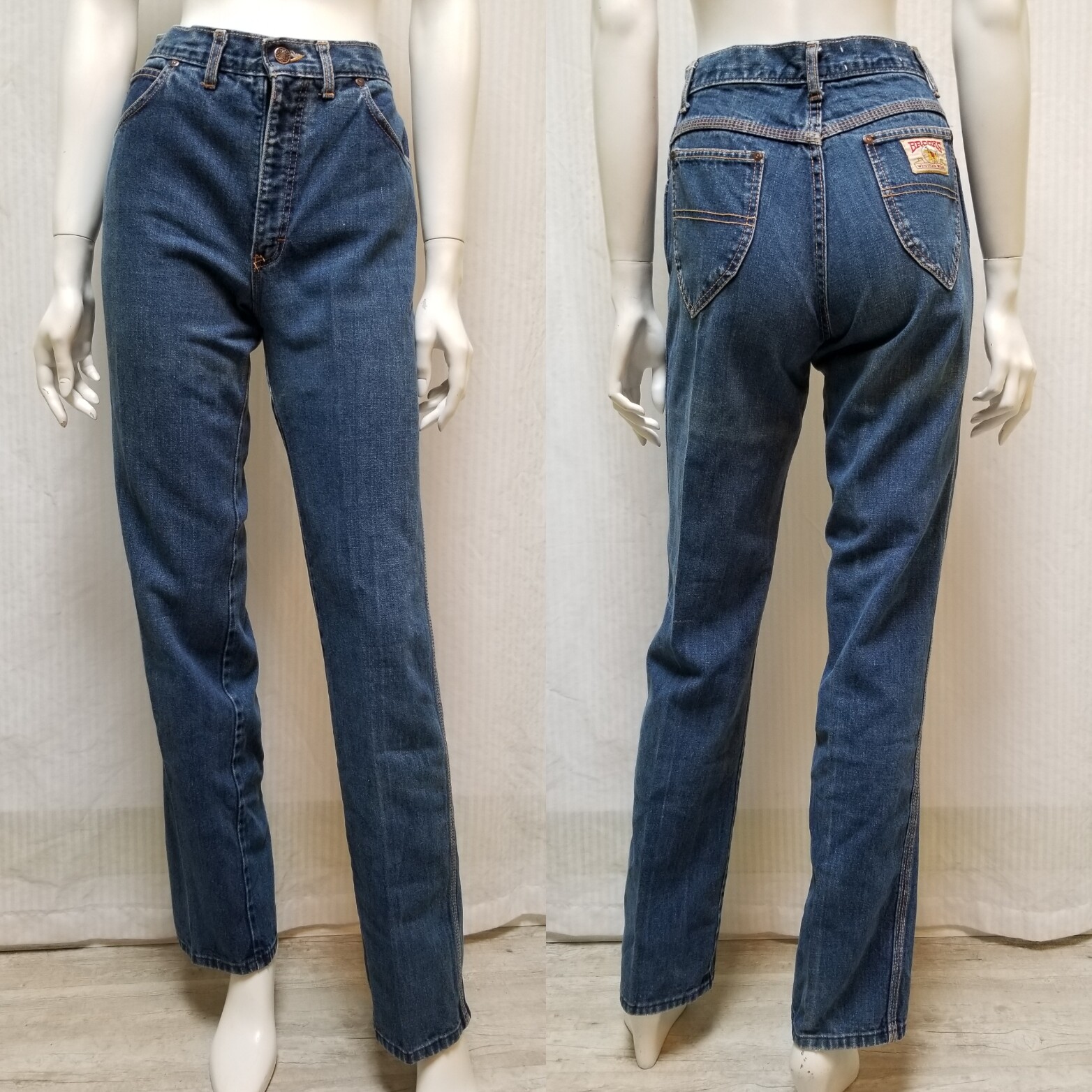 Vintage 70/80’s BROOKS Western Wear Denim Jeans High Rise Straight Leg 28″ Waist