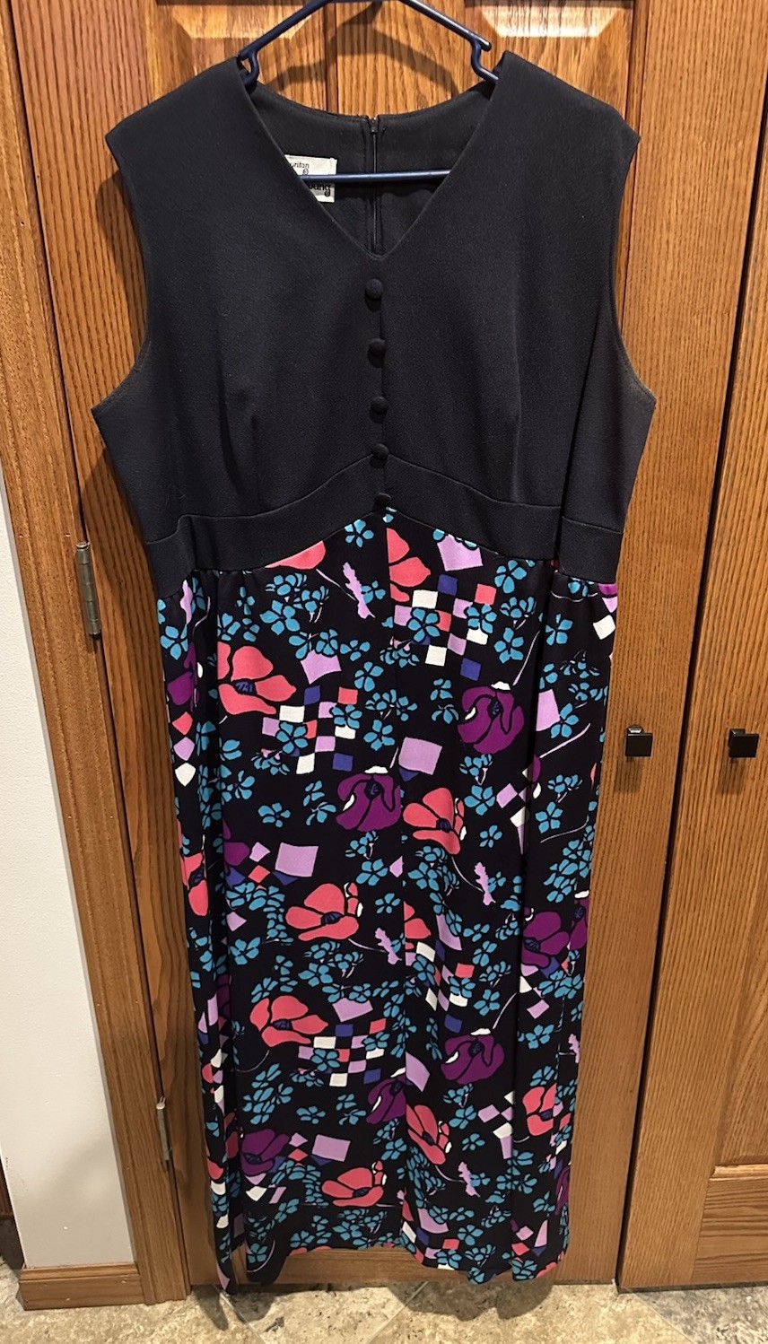Vintage 70s PURITAN Forever Young DRESS Floral Mod Maxi Sleeveless Plus Sz 22