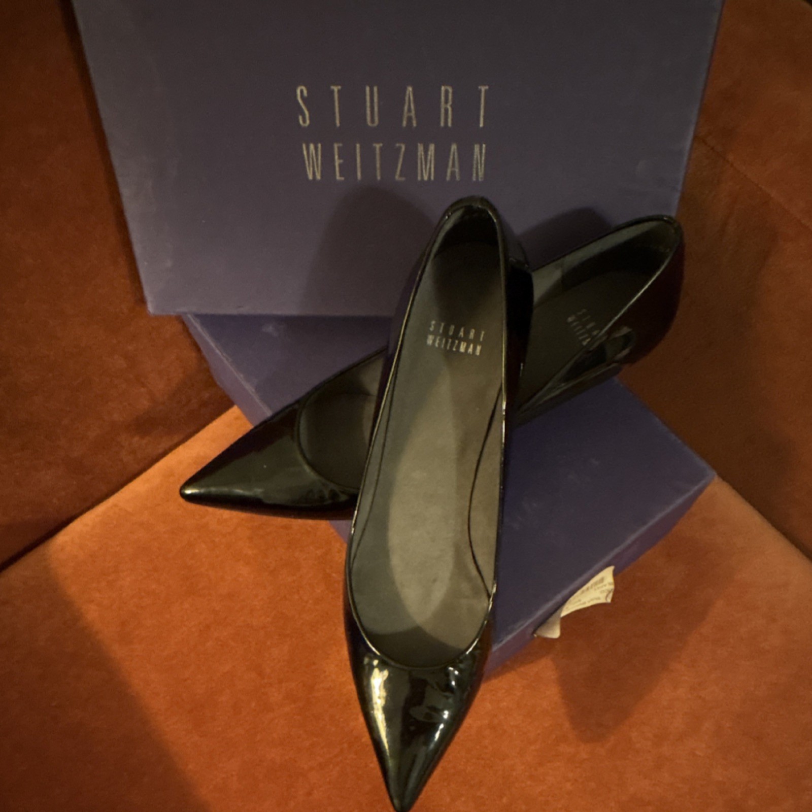 Stuart Weitzman Black Patent Leather Solid Pointed Toe Slip On Pumps 9