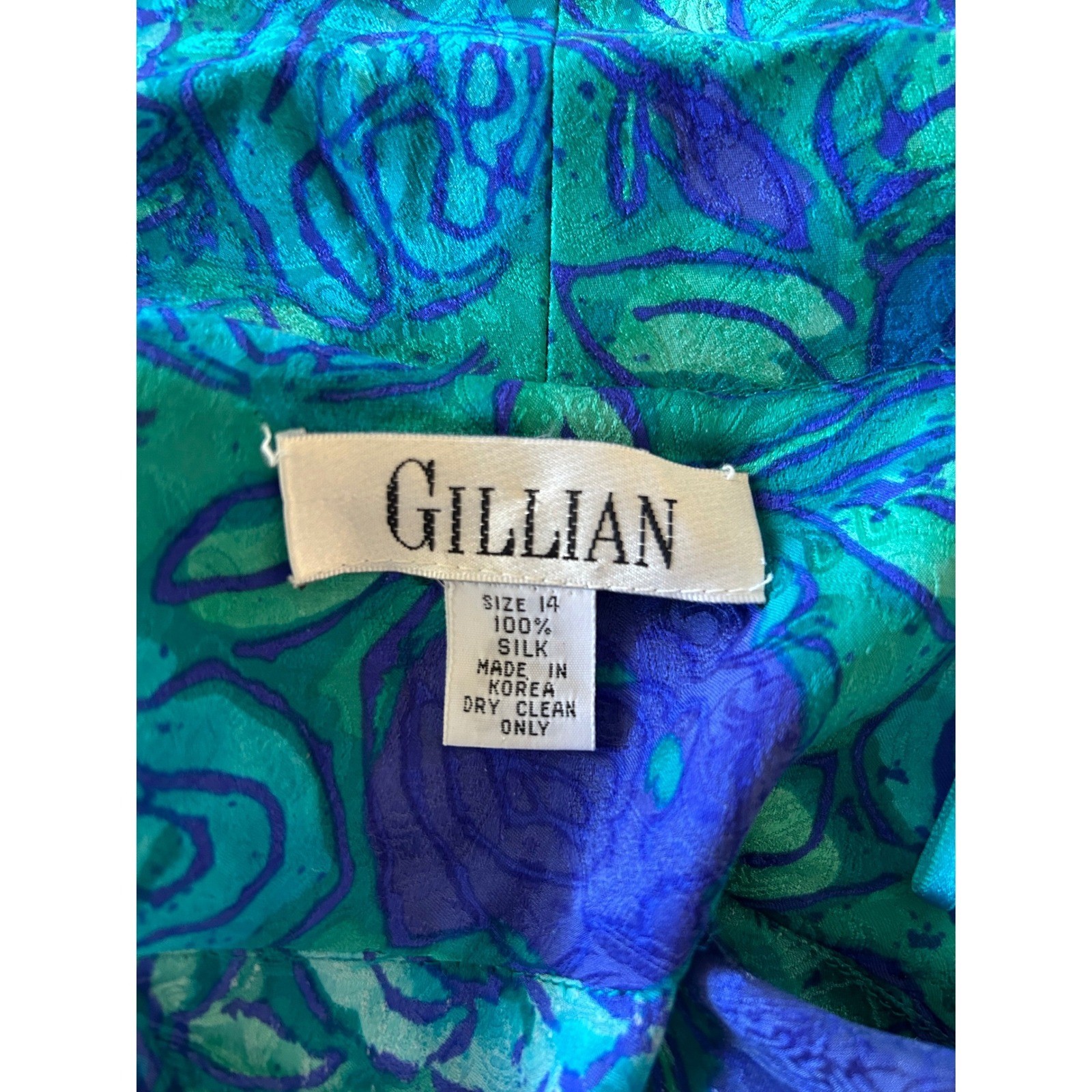 Vintage Silk Floral Wrap Dress Sz 14 Teal Blue Purple 80s Belted