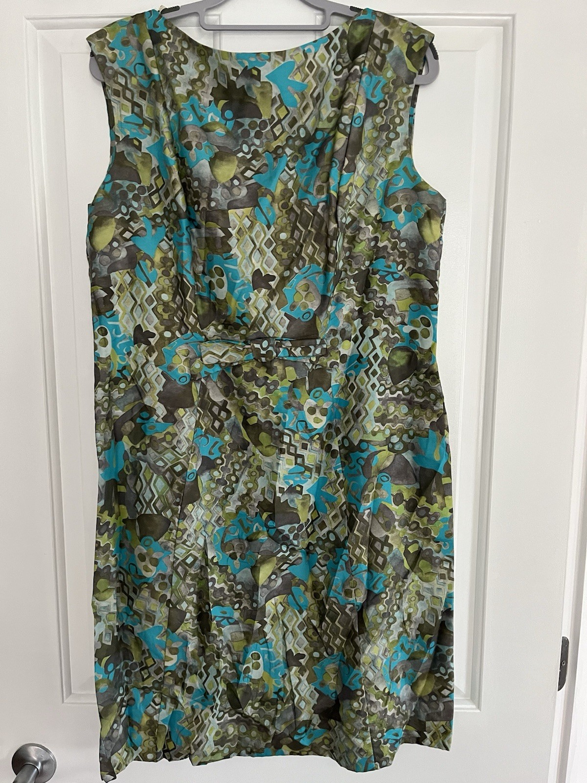 Vintage 1960’s Pure SILK Paul Brook Of London Teal palette sheath dress Sz 18