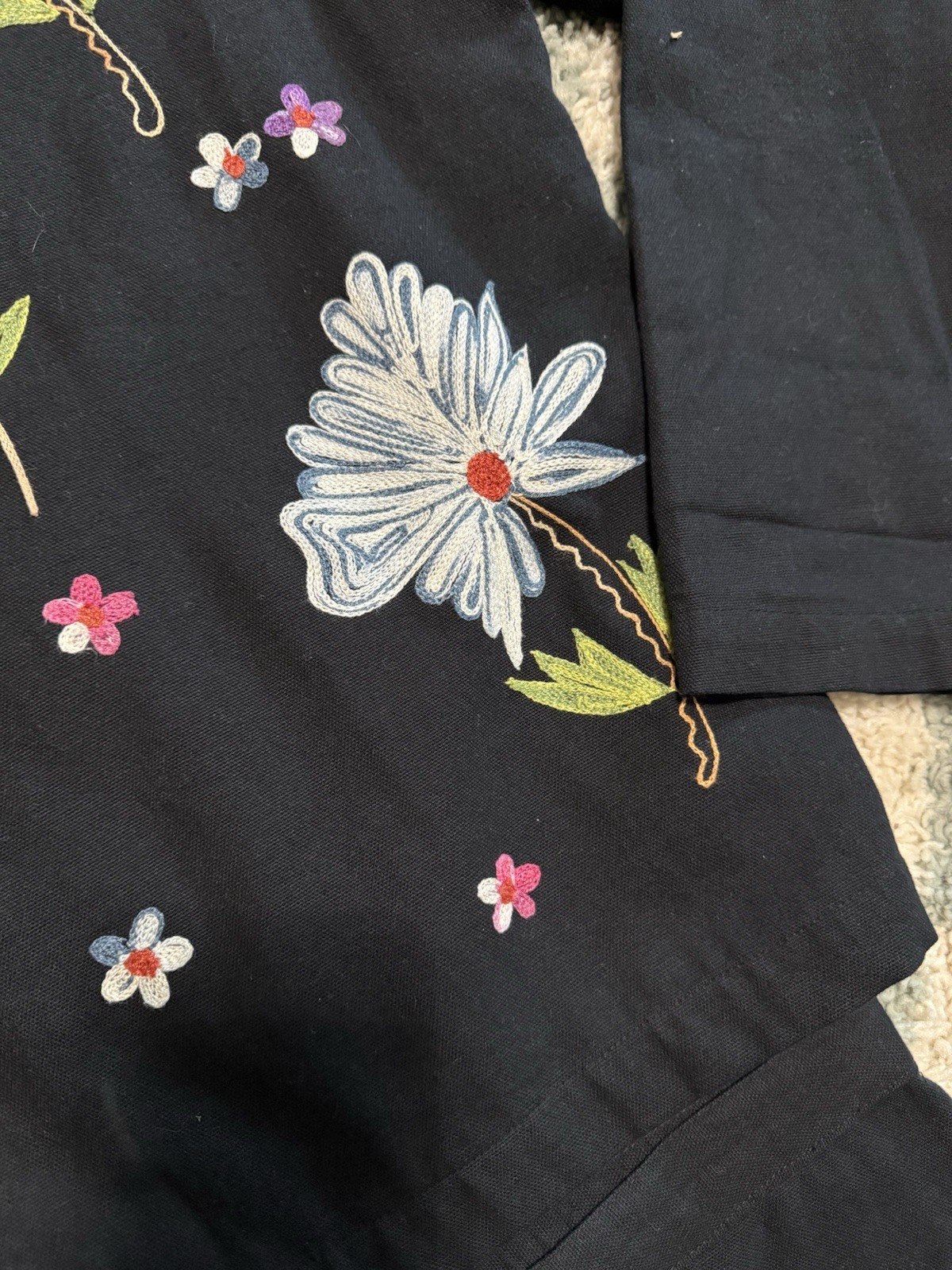 TAKE TWO 100% Cotton Vintage Floral Embroidered Black Jacket and Skirt Set Large