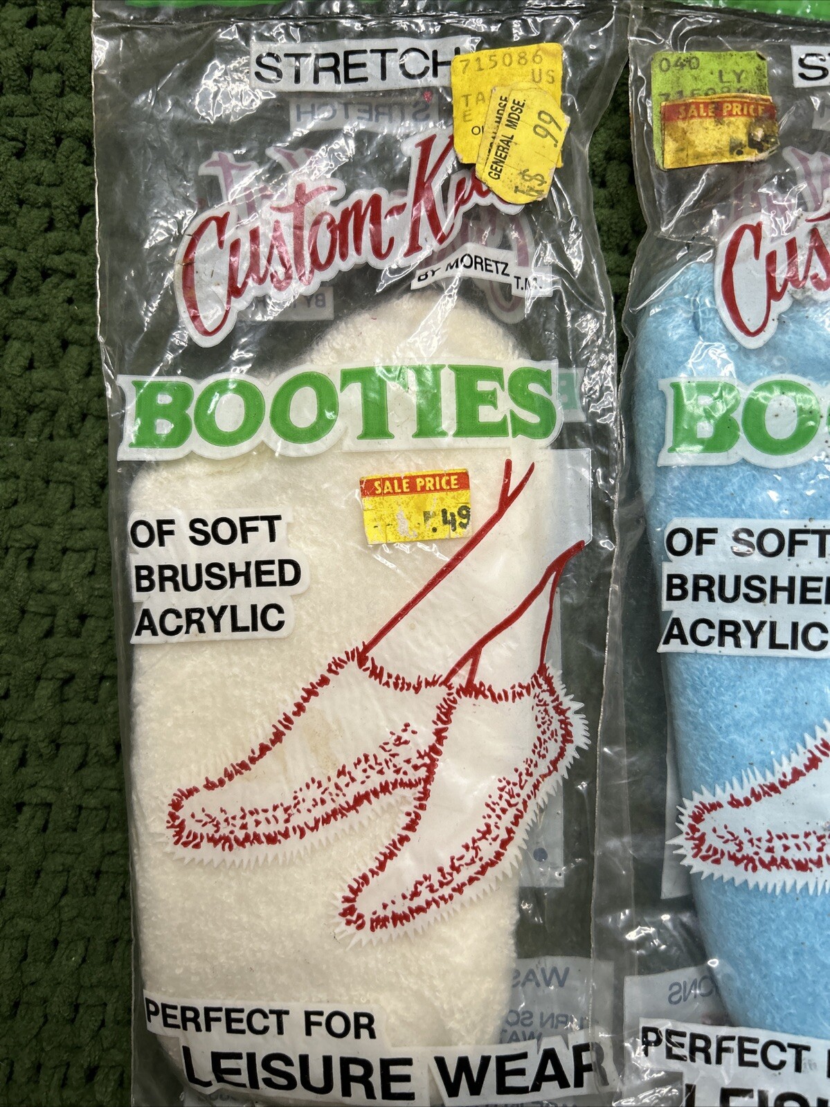 Orlon Booties Socks Lot Acrylic Nylon Blue & White Booties 2 Pack VTG NOS Fuzzy.
