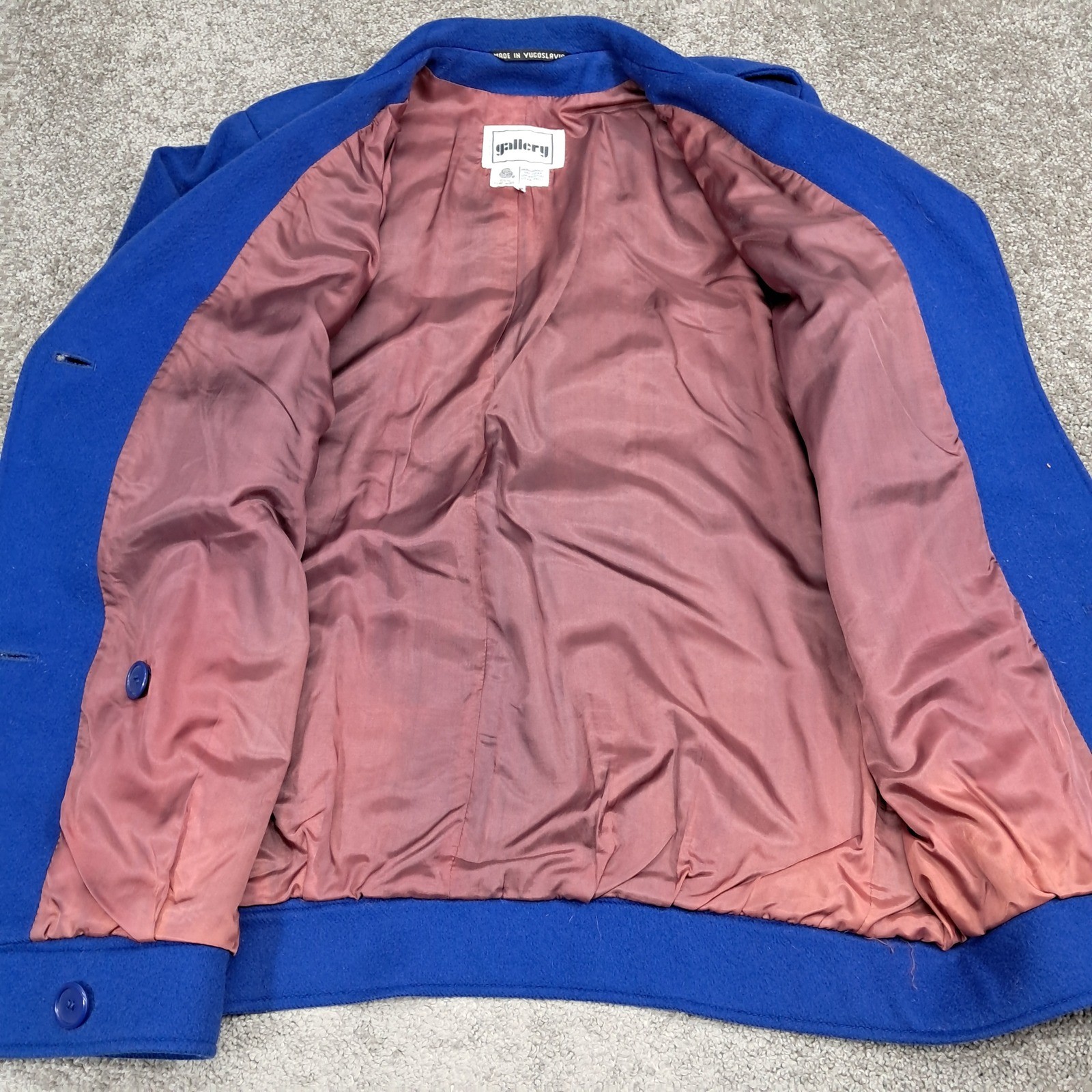 Gallery Vintage Royal Blue 100% Pure Wool Double Breasted Coat Yugoslavia Sz 12