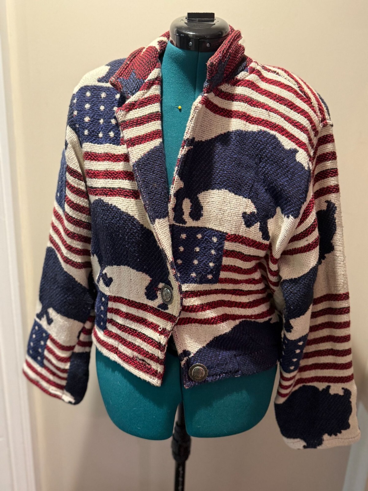 Vintage 90s Red, White, Blue Patriotic Buffalo + American Flag by Painted Pony X
