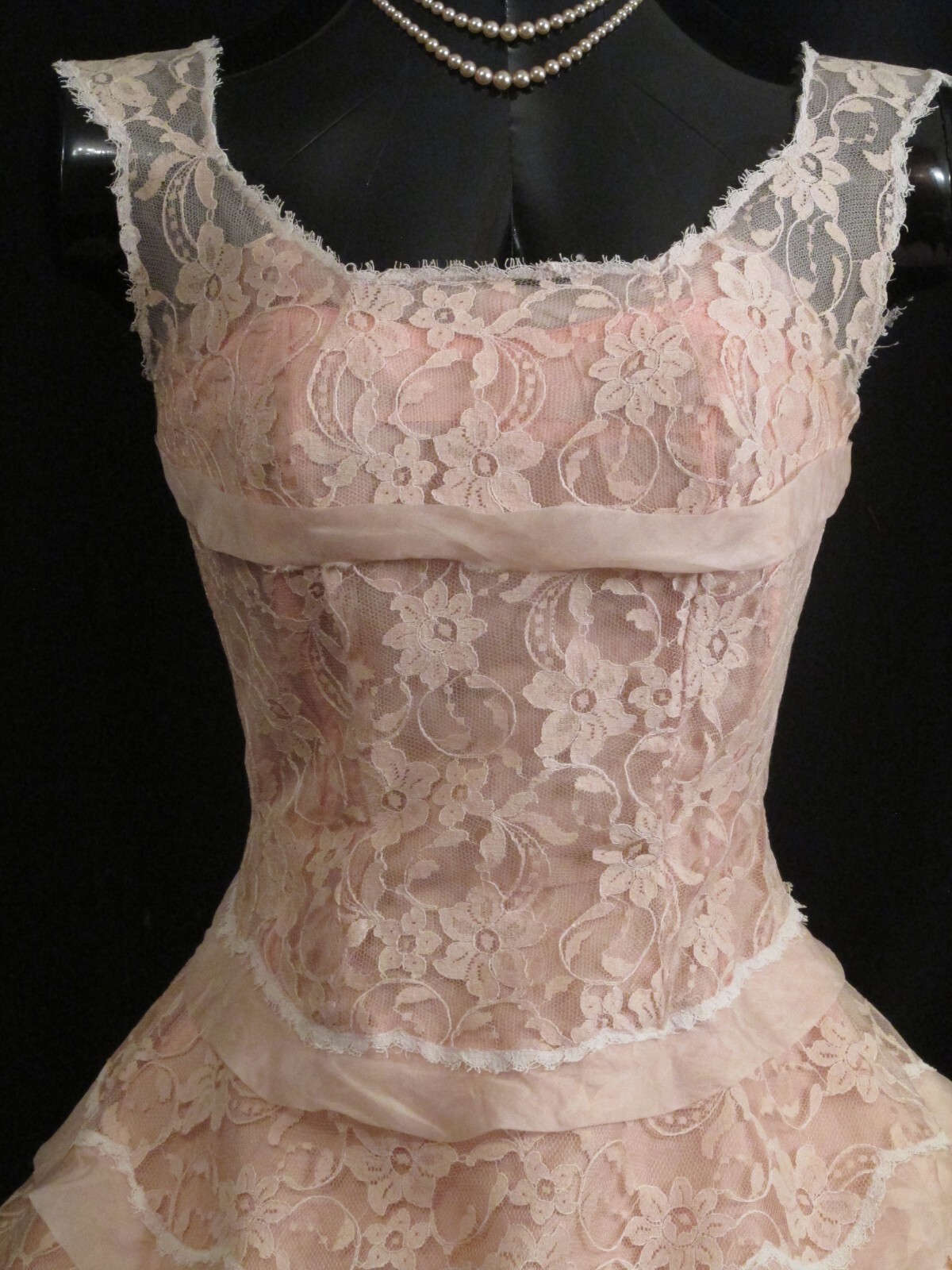 Vintage 1950’s 50s Henry Condor PINK Silk Lace Organza Party Prom Wedding Dress