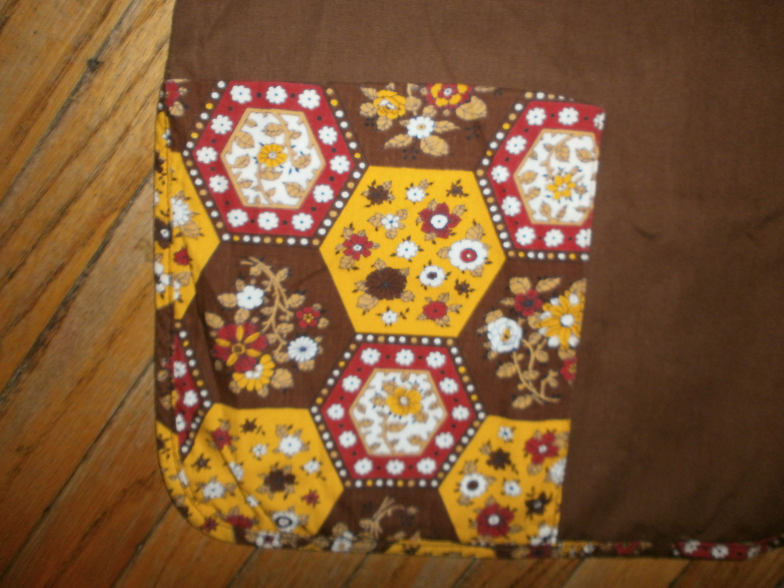 vtg 1970s BROWN ORANGE HOUSE COAT SHIRT Womens Top Vest Zip Pockets Handmade