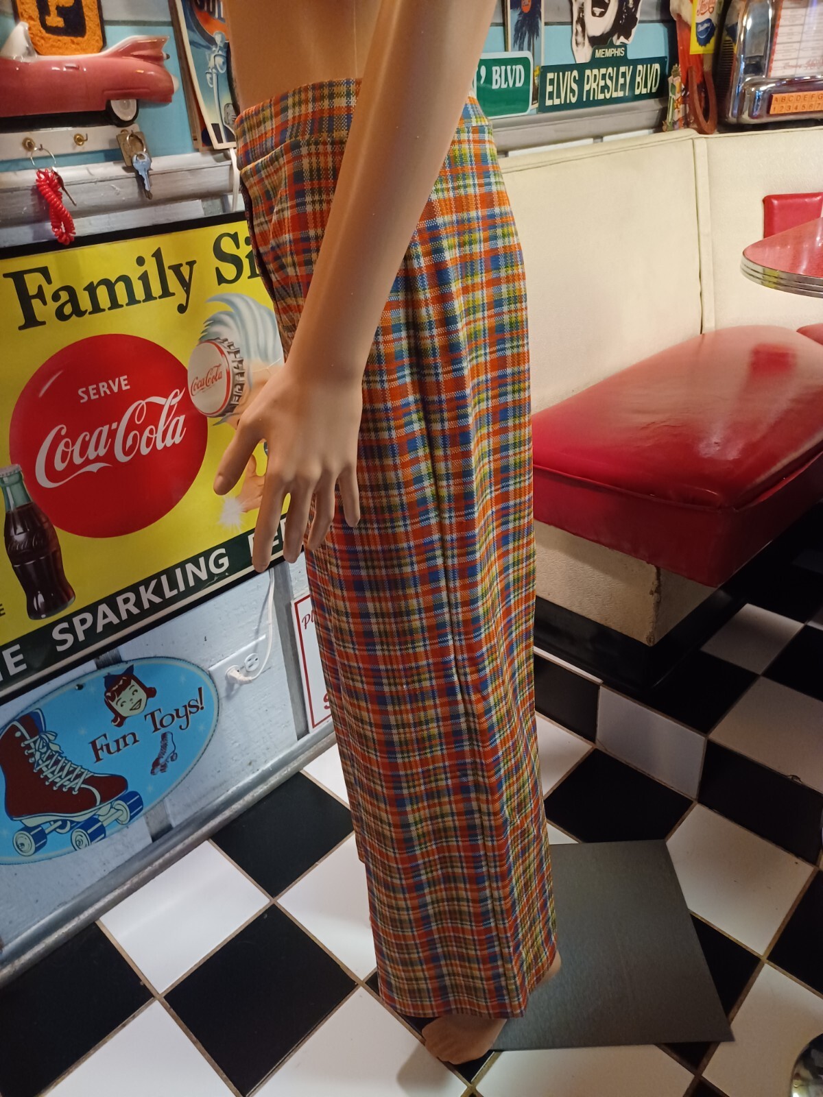 True Vintage Mid-century 1960s 1970s Funky Plaid Polyester Pants Sears MCM Mod