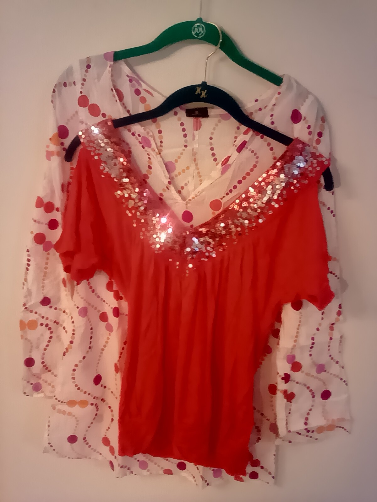 Lot of 2 Vtg Tops multicolor City Lights & coral Deb brand Small