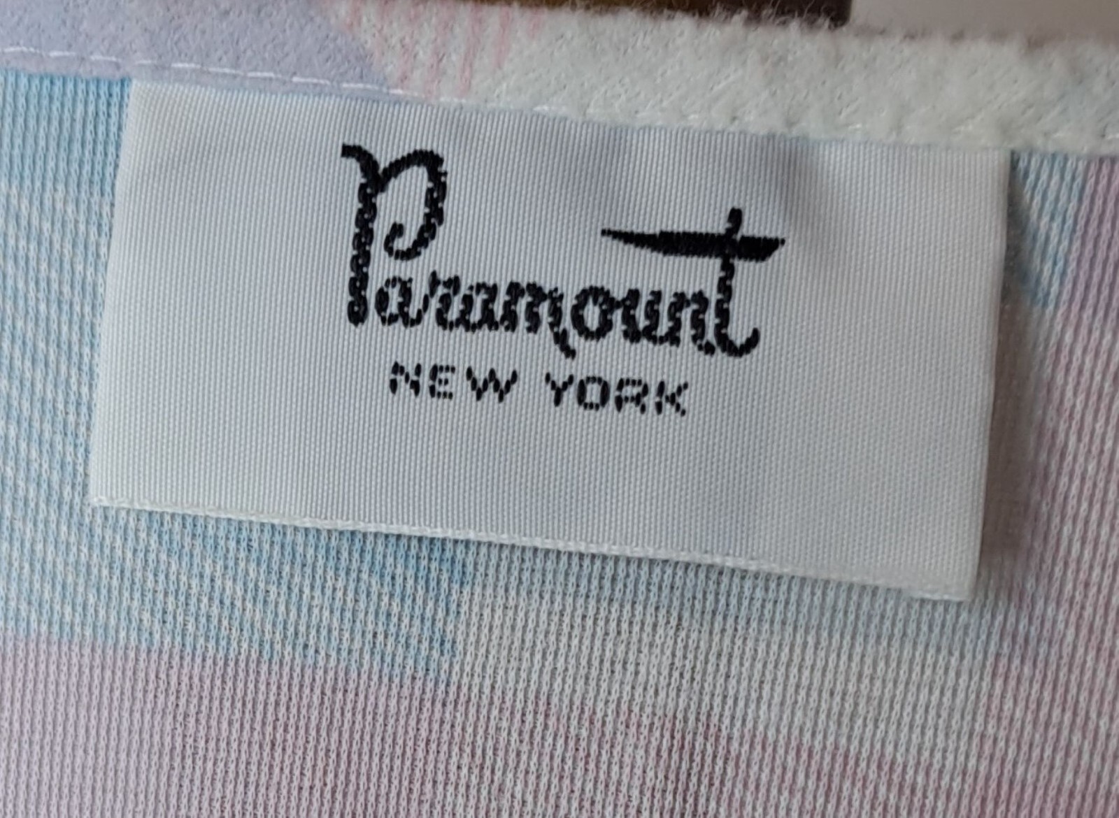 Vintage Paramount New York Blue Pink White Poly Flannel Maxi Nightgown 38″ Bust