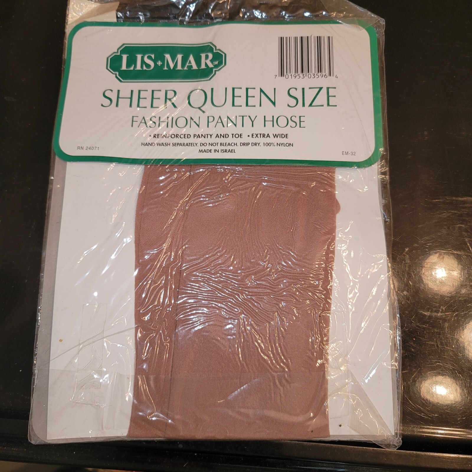 LIS*MAR Vintage 80s Nylon Pantyhose Suntan Sheer Queen Sz 1X-4X 160-235 lbs New
