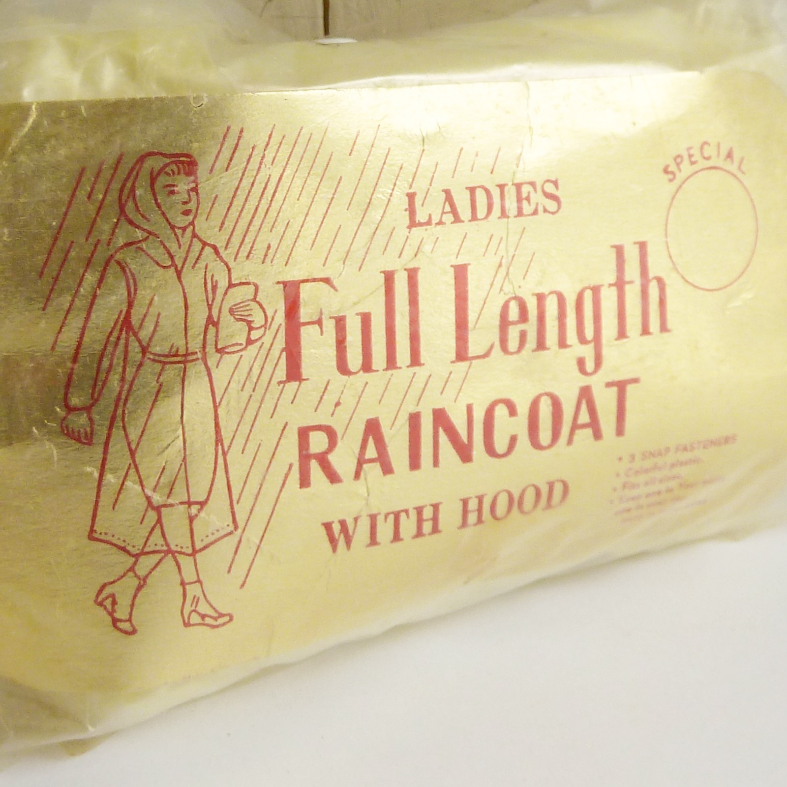 LADIES Full Length Clear Plastic RAINCOAT with Hood New in Pocket-Size Package
