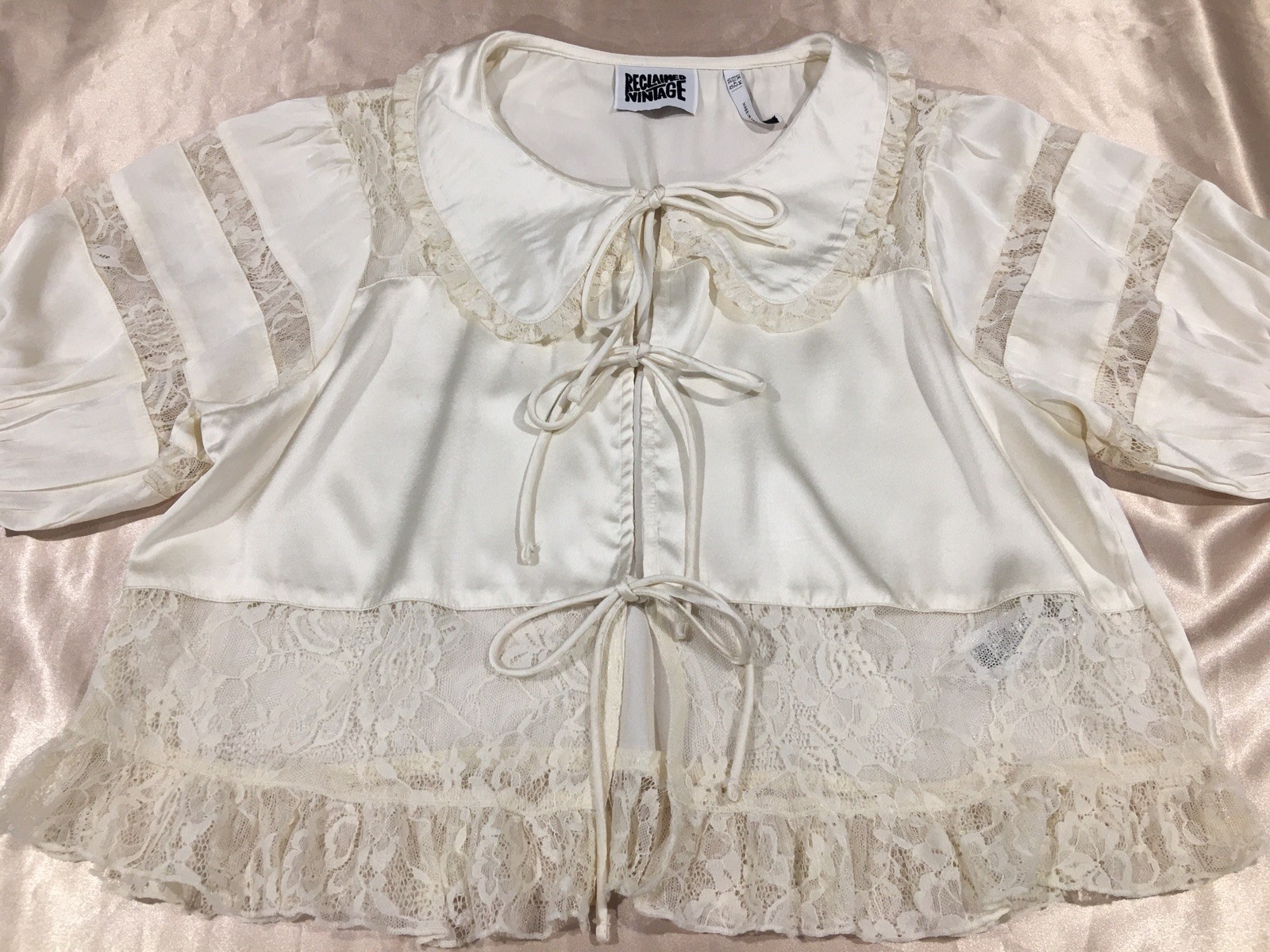 Vtg Reclaimed Vintage Satin Lace Crop Bolero Jacket S M