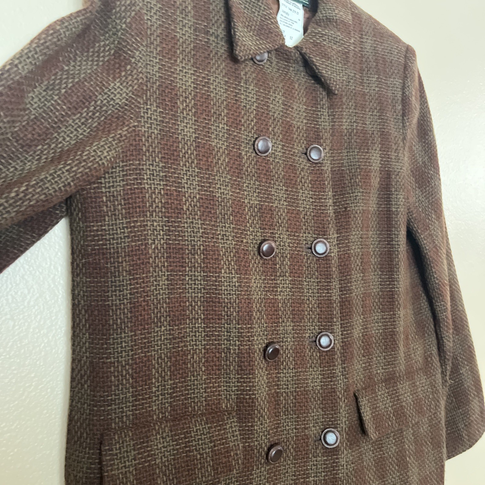 Vtg Size 12 HarveBernard By BernardHoltzman Br. Wool Tweed Dbl Breasted Jacket