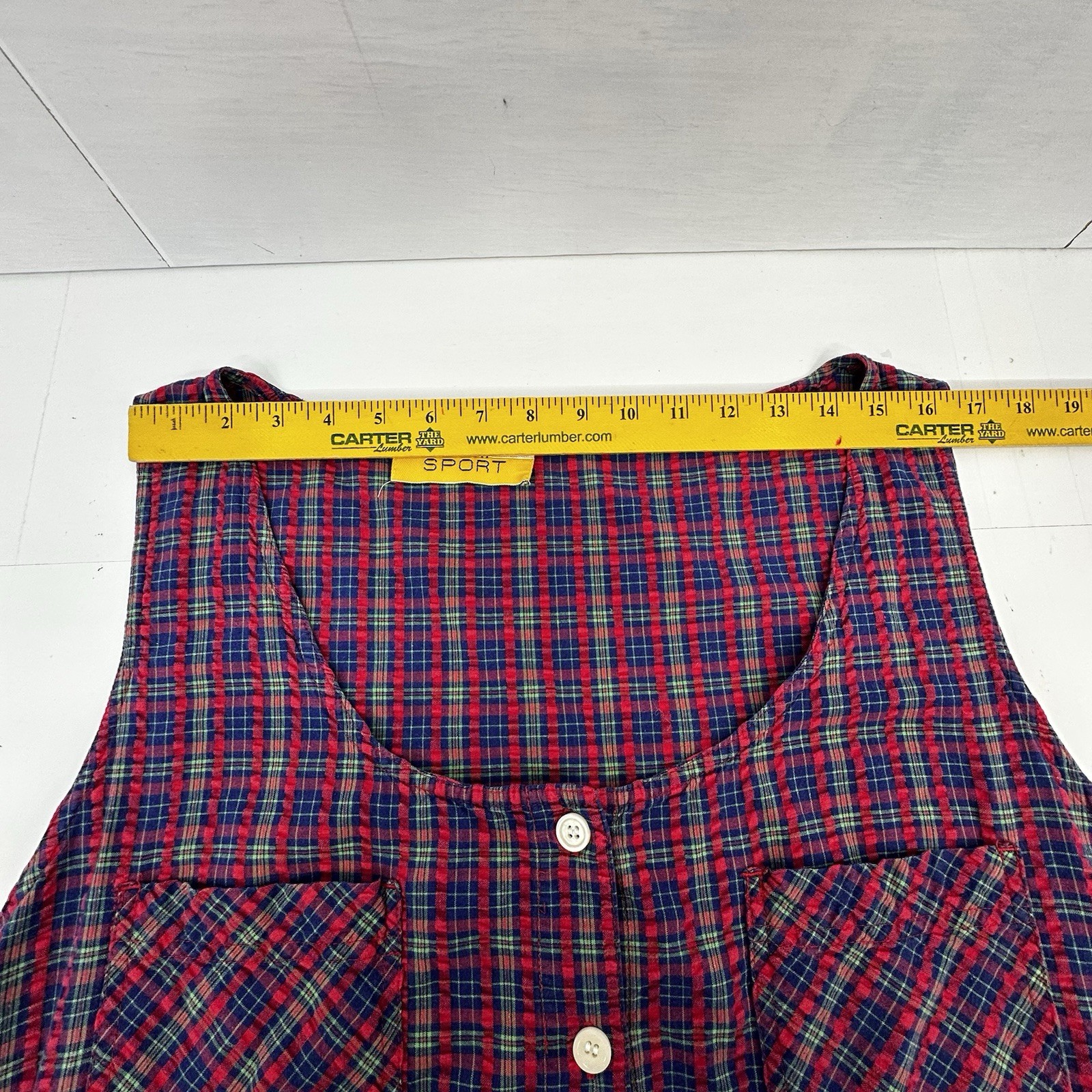 VTG CST Sport Babydoll Dress Plaid Cottagecore Grunge Side Pockets Plus 2X READ