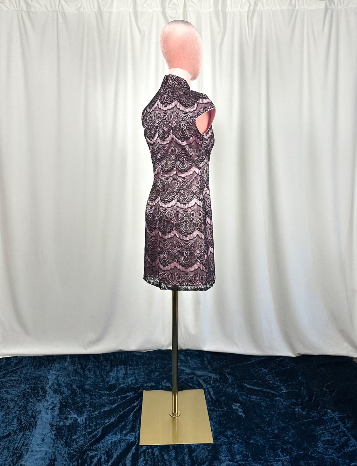 Vintage Lace Mandarin Collar Dress XS Pink Black Cocktail Party Beijing Purchase