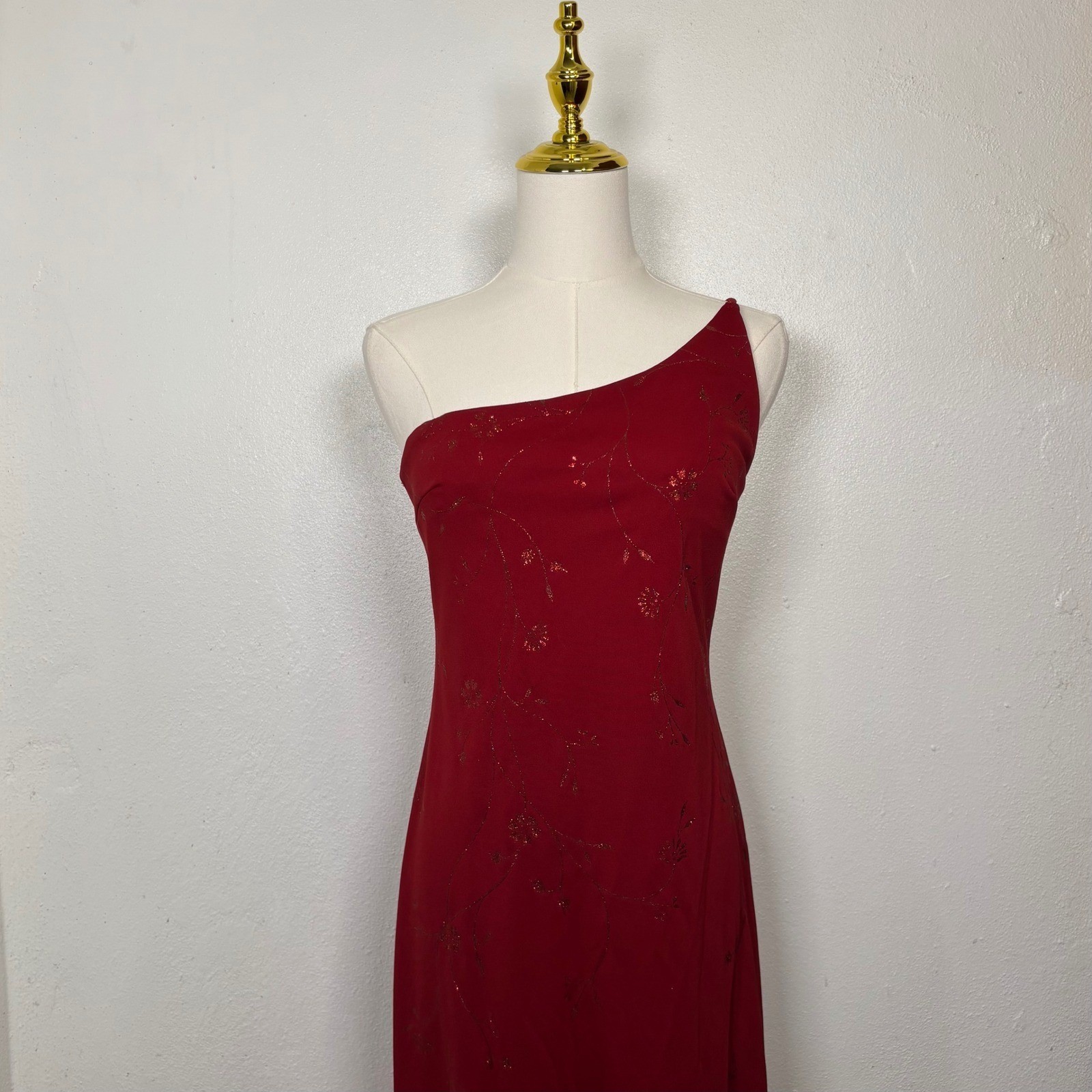 vintage 90s rampage classy wine red glitter floral elegant maxi prom dress y2k