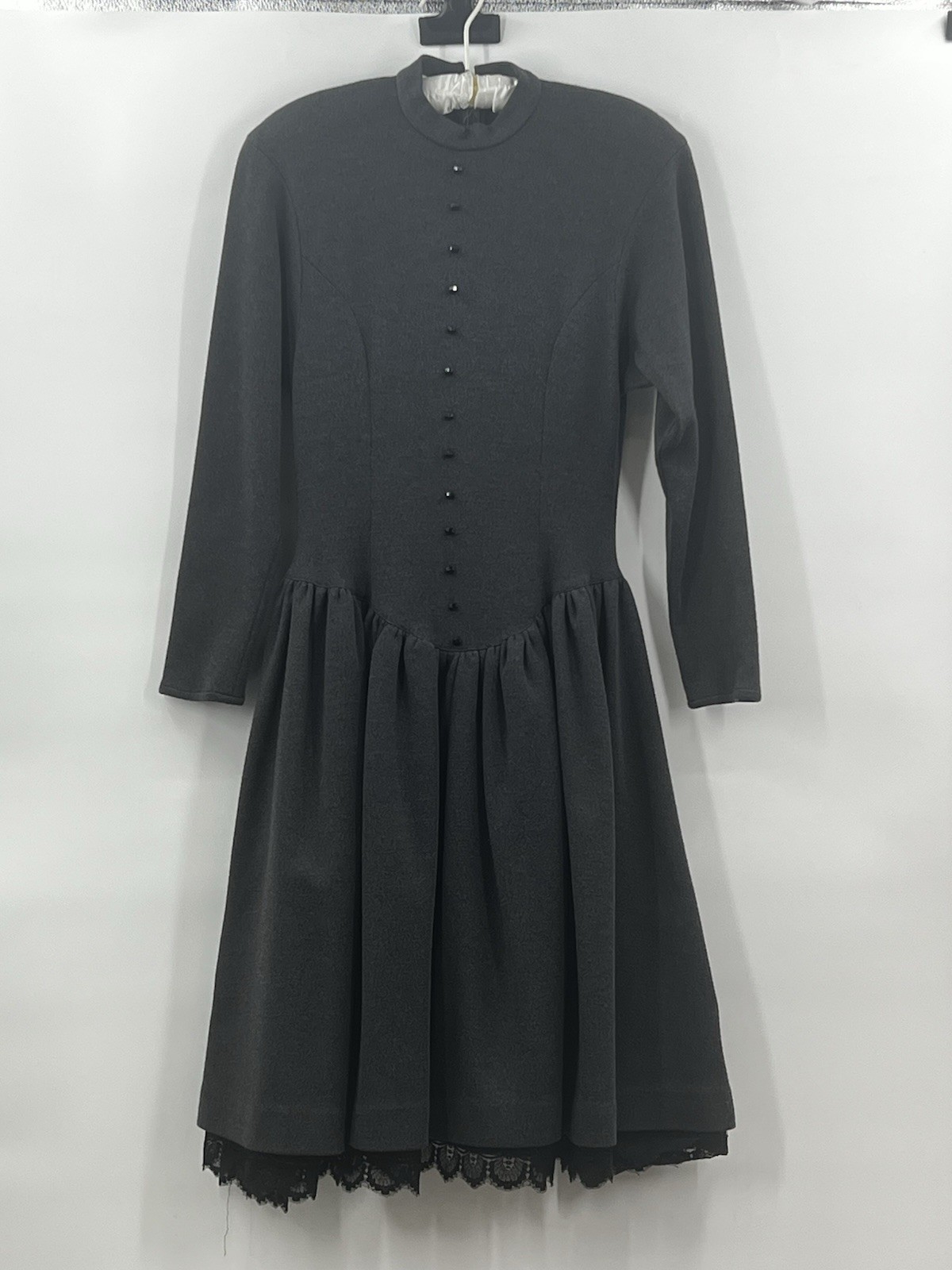 VTG 70’s Geoffrey Beene Gallant Old Money Sz 4 XS Gray Dress Lace Party