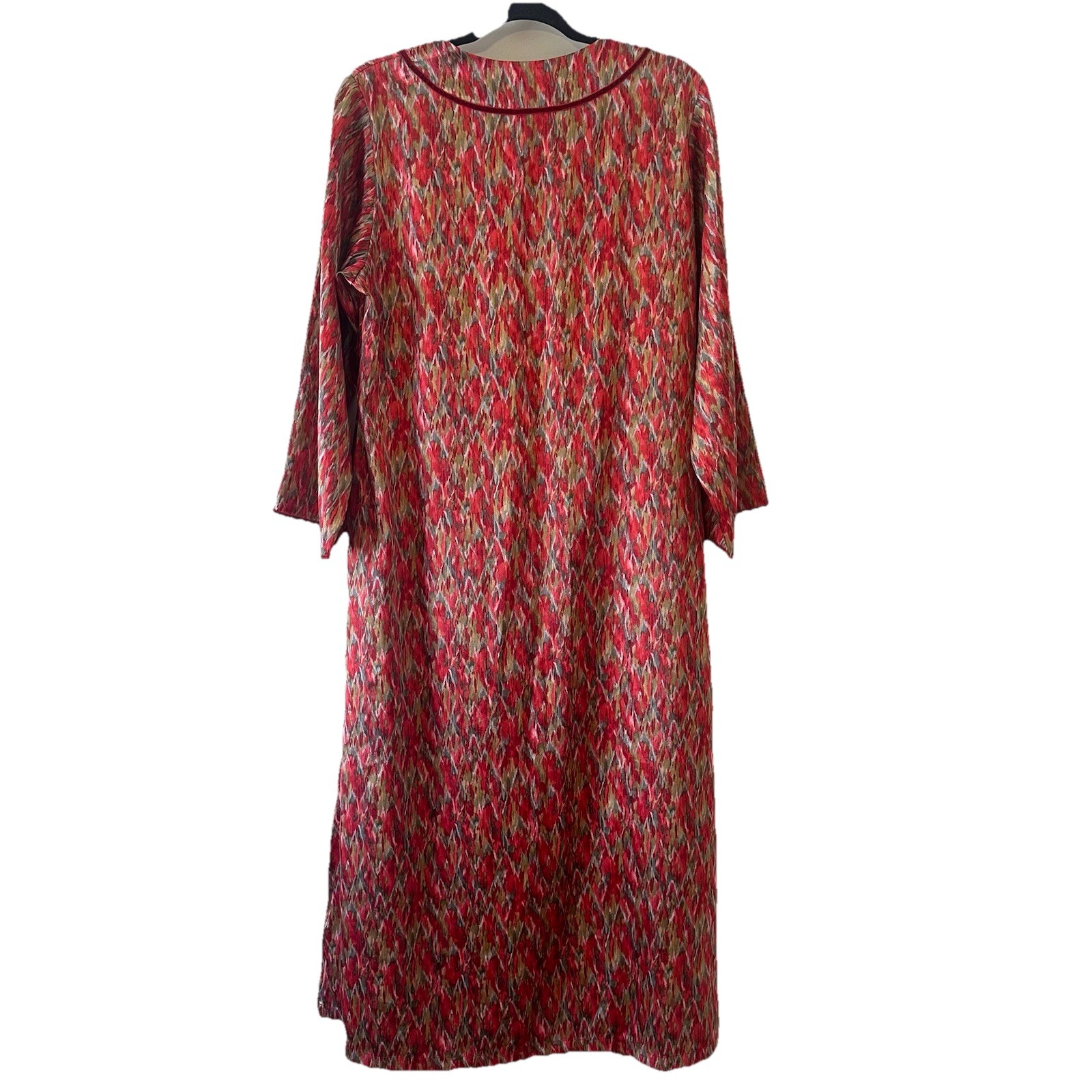 Oscar de la Renta Geometric Satin Pockets Caftan Dress Muumuu Half Zip Sz Small