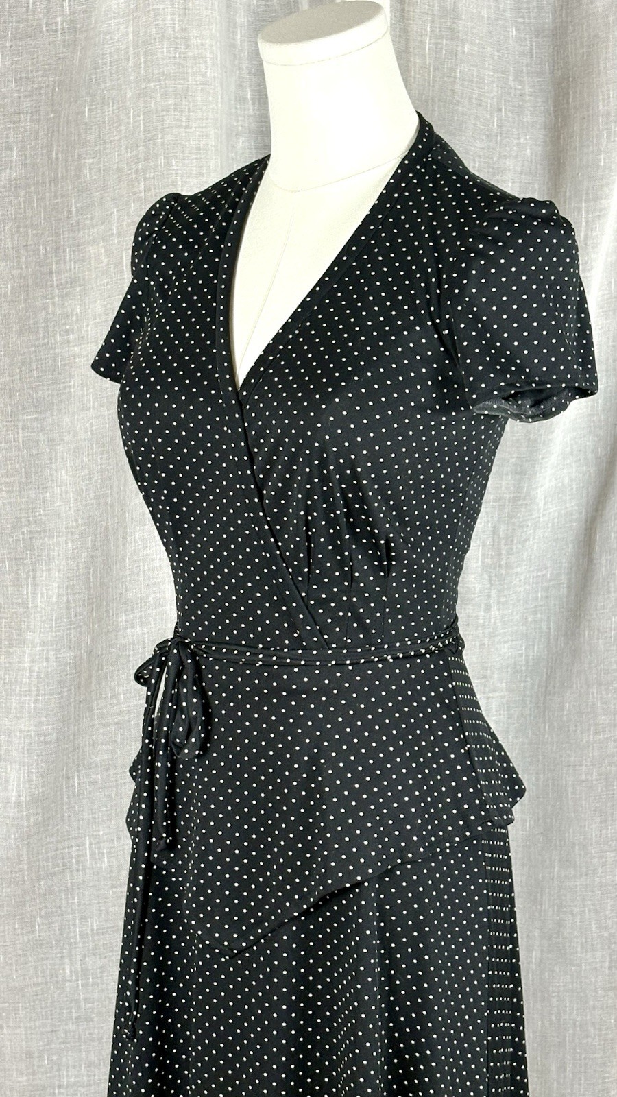 Vintage 70’s Polka Dot Peplum Dress Parisian Chic French Girl Dark Academia Sz S