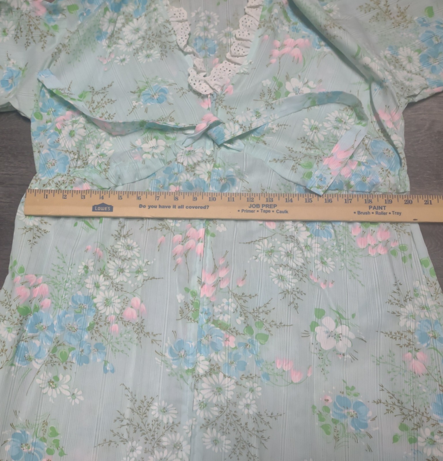 Vtg 70s Robe Boho Hippie Peasant JCPenney Floral Eyelet Lace Trim Sz 18 USA