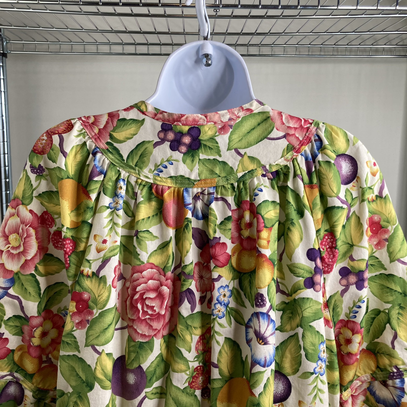 VTG 70s Carole Rainbow Floral Button Front Kaftan Dress Size S Lounge Housecoat