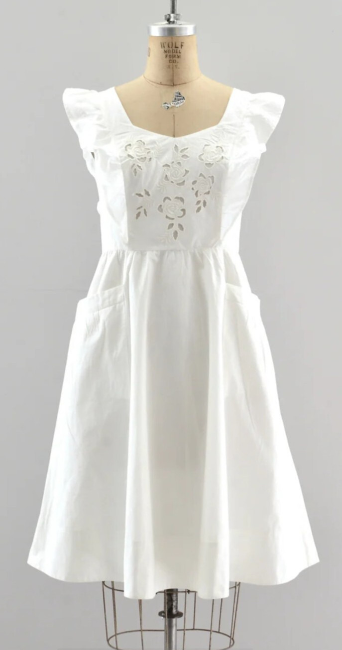 NWOT French Connection White 100% Cotton Pinafore Style Sundress w/cutout detail