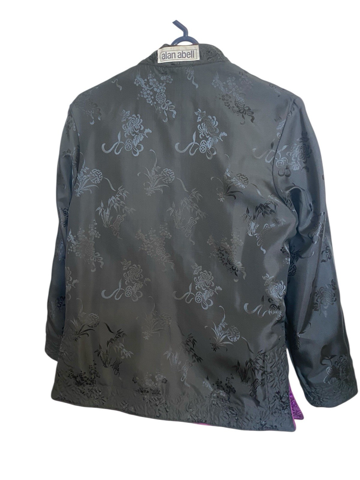 Vintage Chinese Purple Satin Brocade Jacket, Reversible/Floral Embroidery S/M