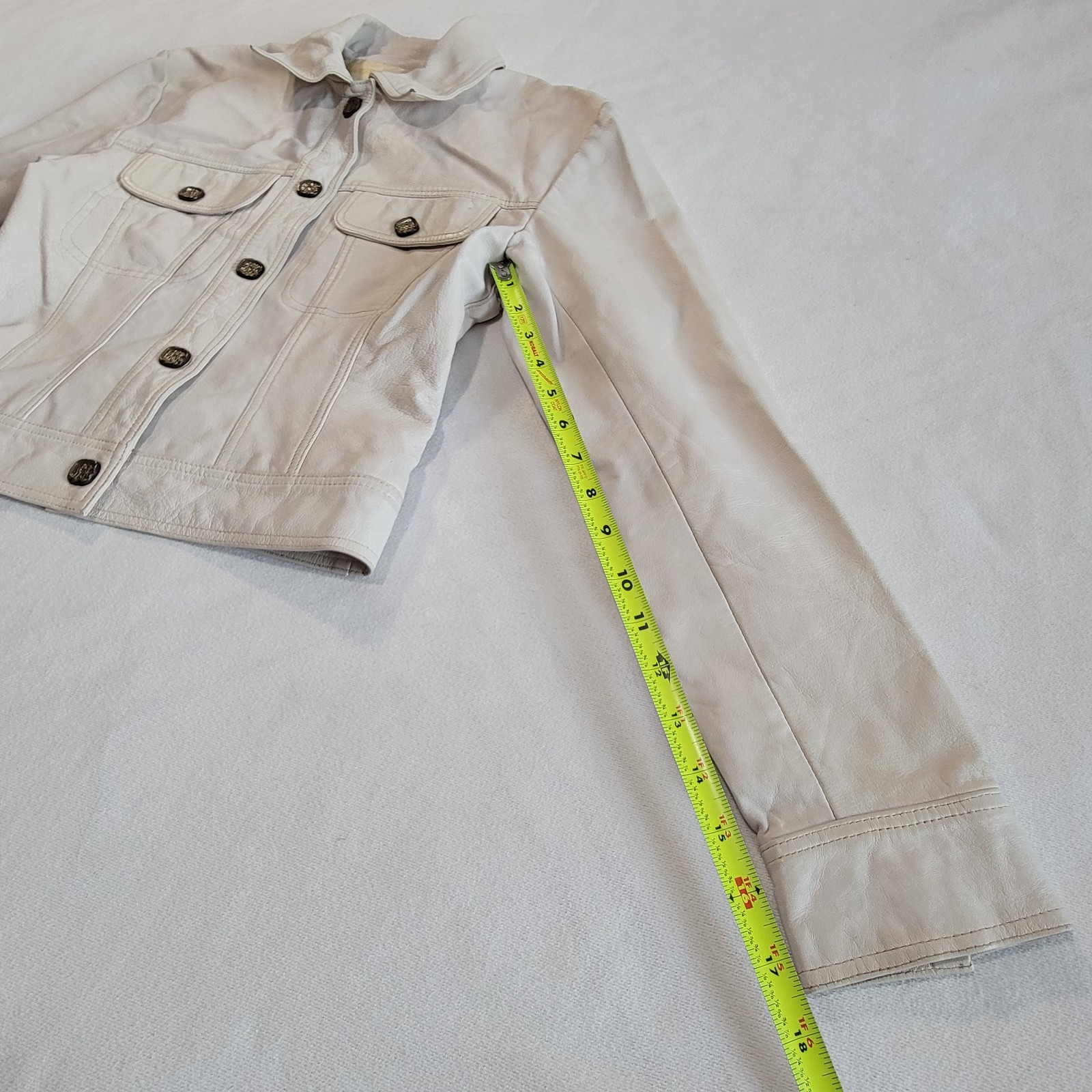 Vintage 90s Margaret Godfrey Leather Jacket Short Off-White Women S Quiet Luxury