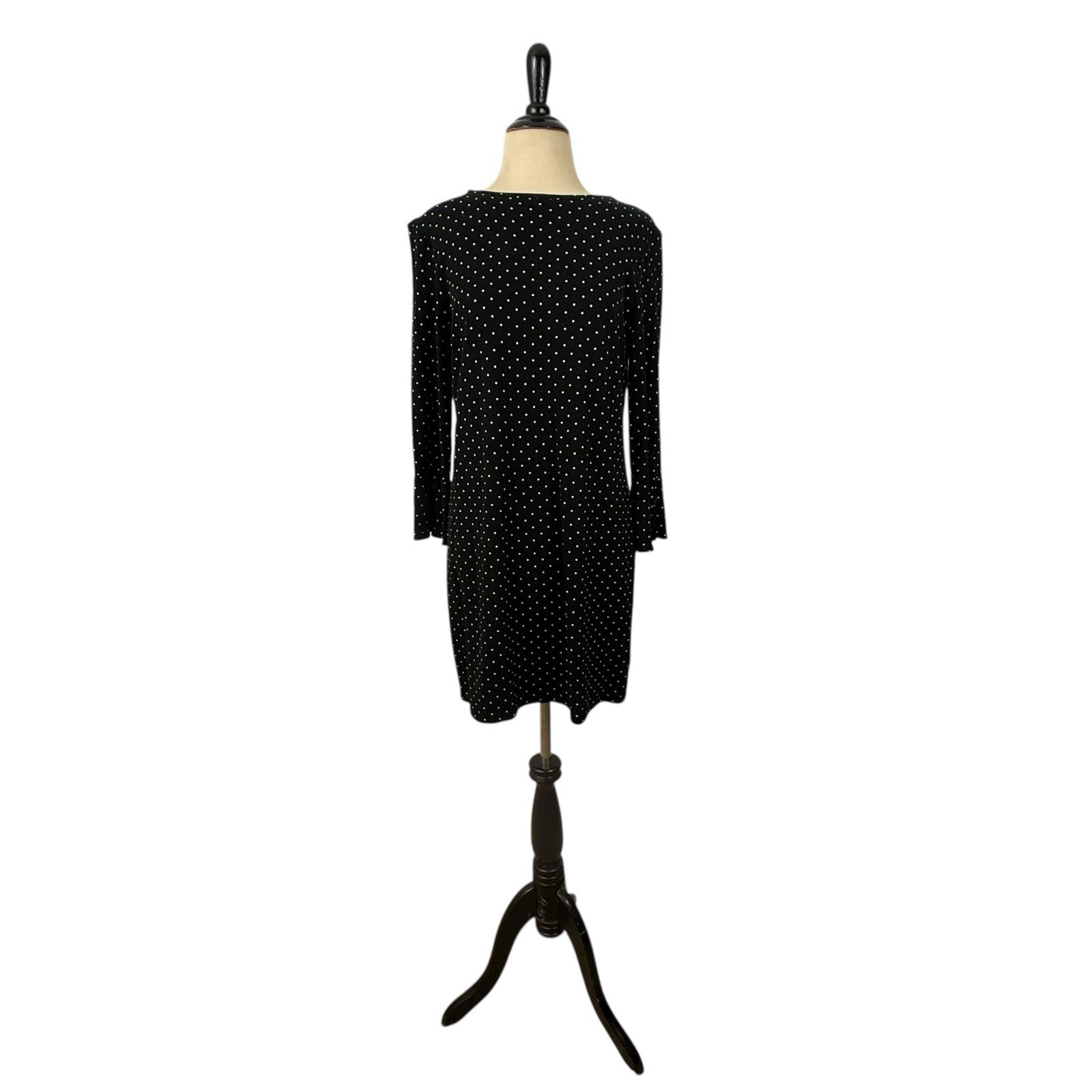 OLD NAVY Polka Dot Dress Medium Womens Black White Mini Preppy Stretch Knit