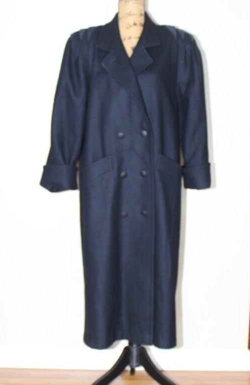 Vtg 80s 90s Jofeld Long Black Wool Blend Double Breasted Coat Overcoat Women’s L