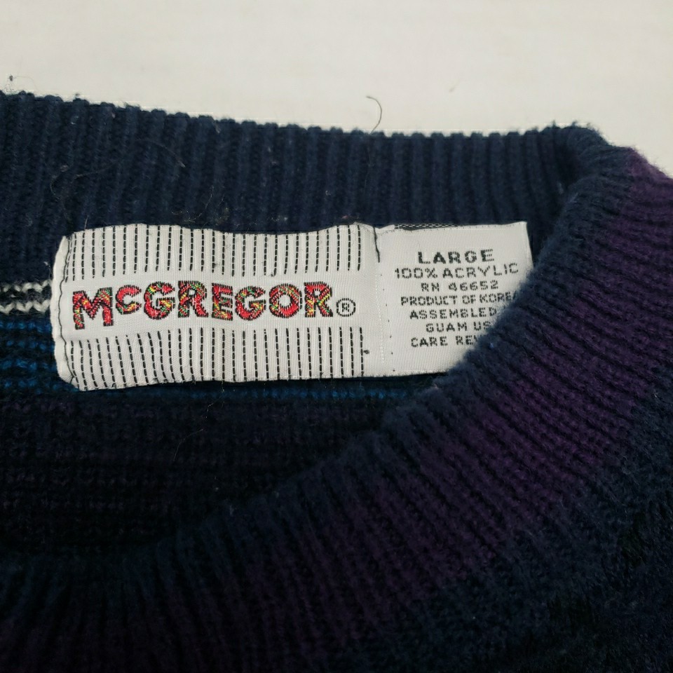 Vintage 90s McGregor Sweater Purple White Geometric Knit Men’s Sz Large EUC