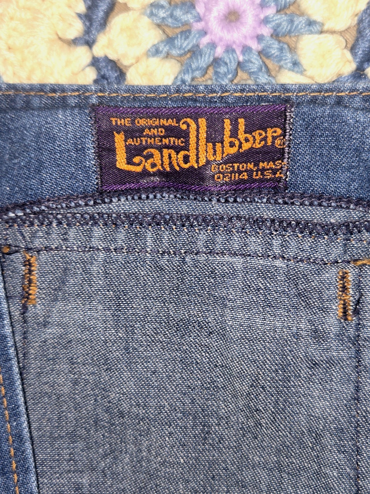 VINTAGE 70S LANDLUBBER OVERALLS JEANS DENIM 28 × 30 9 RARE BOSTON MASS USA EXC
