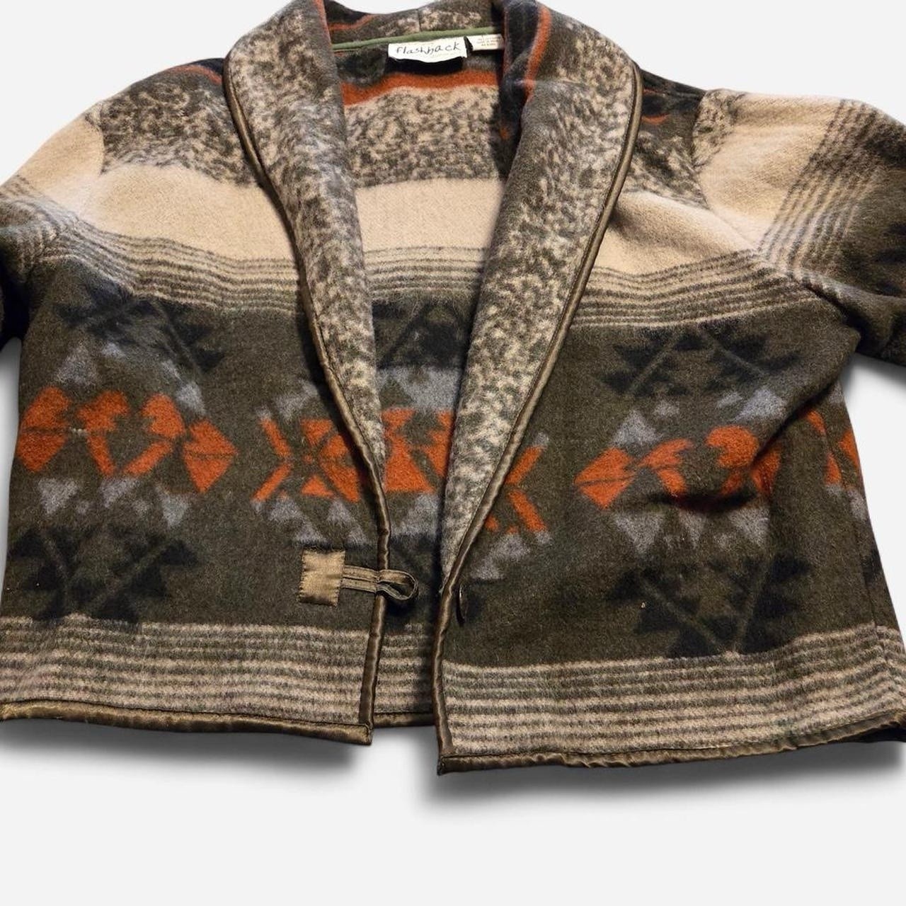 Vtg Flashback Southwestern Wool Blanket Jacket L Aztec Navajo Tribal Santa Fe