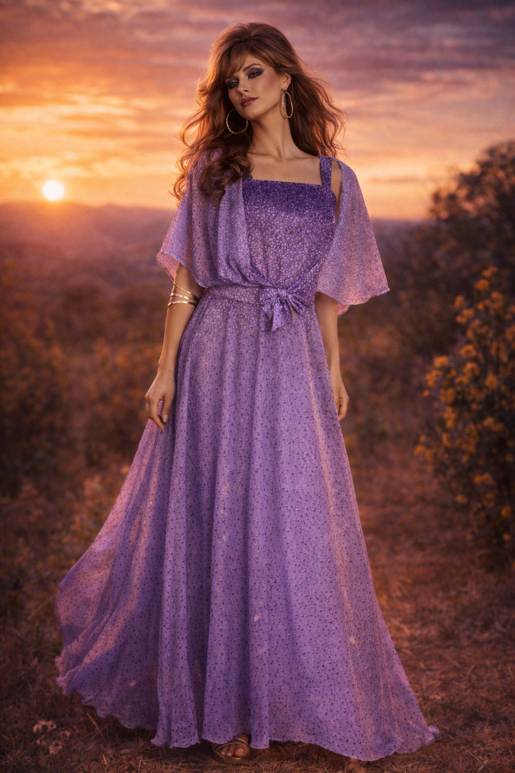 Vintage 70s Maxi Dress Kleemeier Hof Purple Evening Gown w/ Bolero Boho Gala 38 40