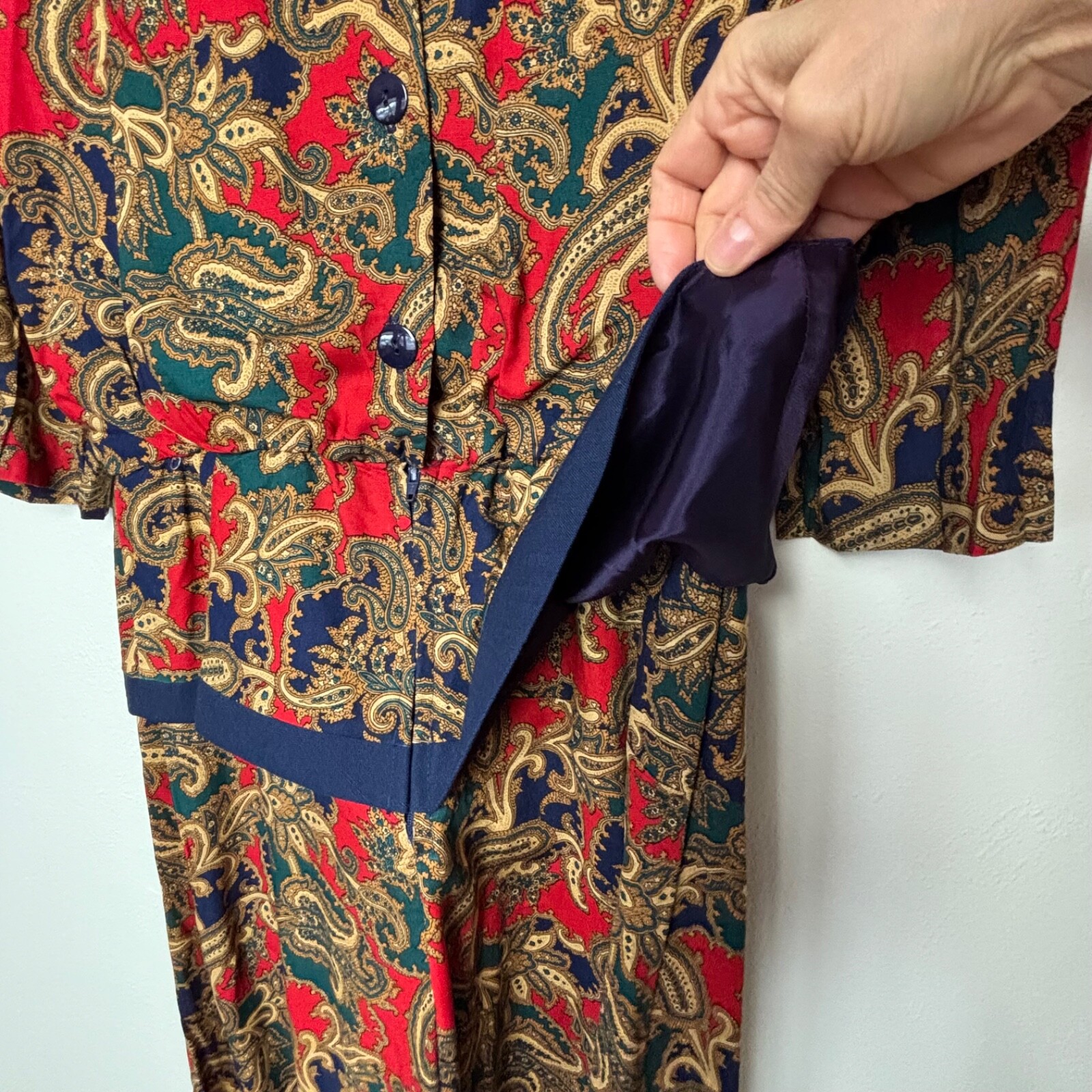 Vintage Lisa Petites Peplum Dress SZ 16 Red Paisley 3/4 Sleeve 80s Secretary