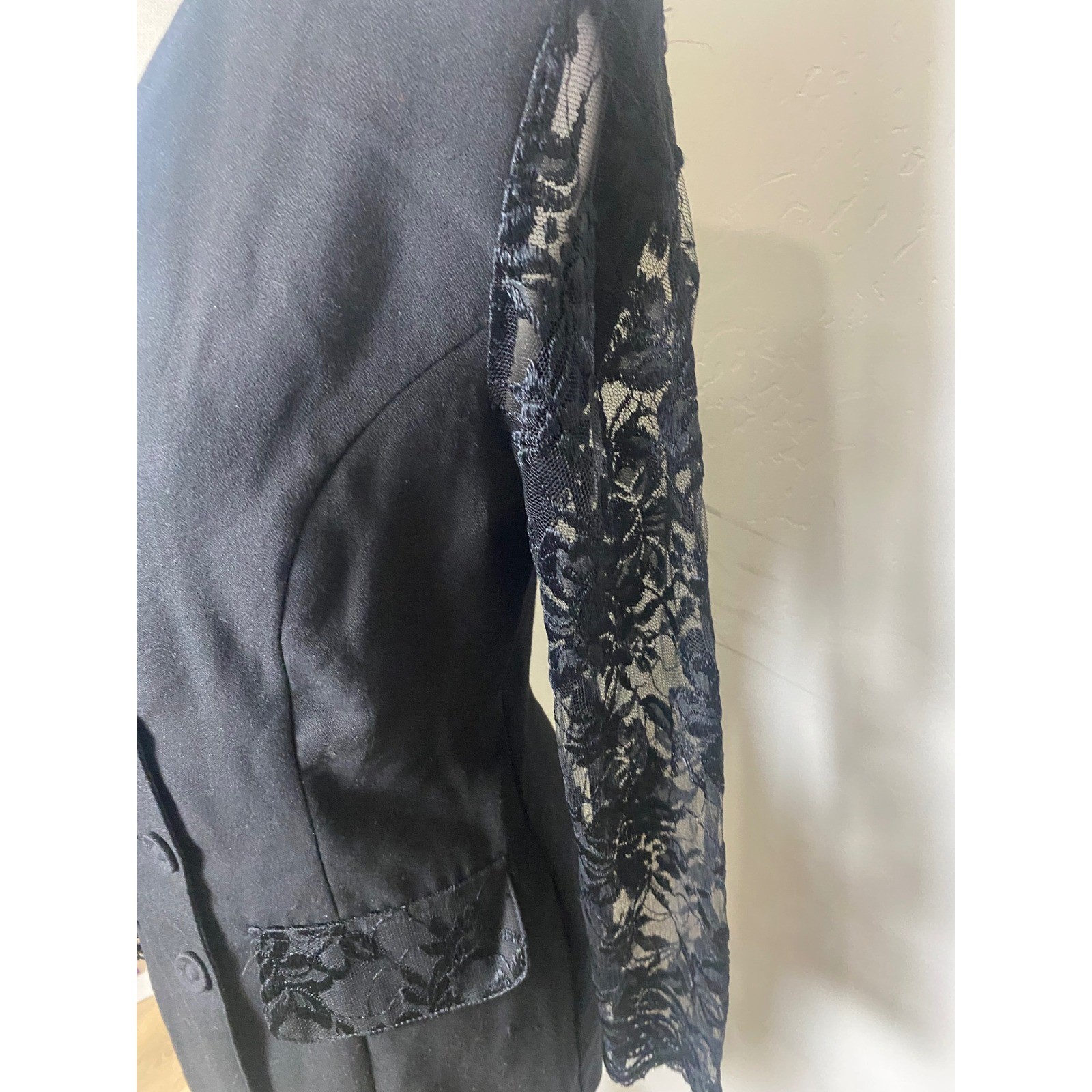 Francine Browner Vintage 90s Black Lace Sleeve Blazer Dress Longline Jacket 6