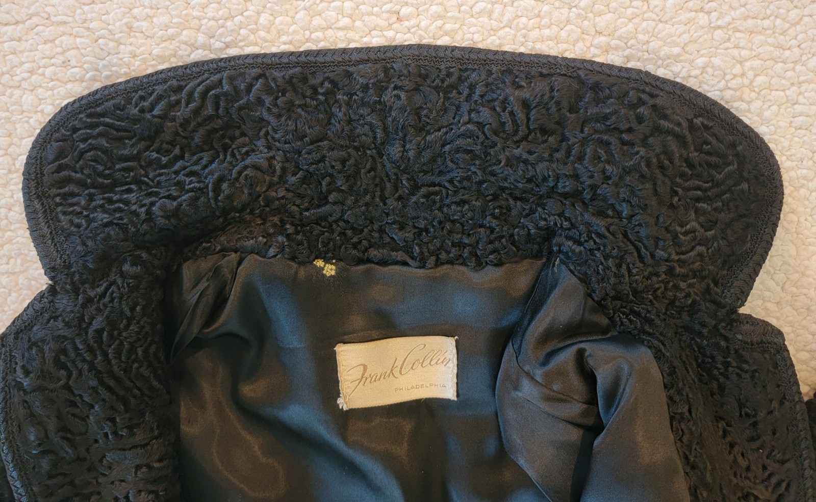 Vintage 1950s Black Persian Lamb Wool Jacket by Frank Collins, Philadelphia