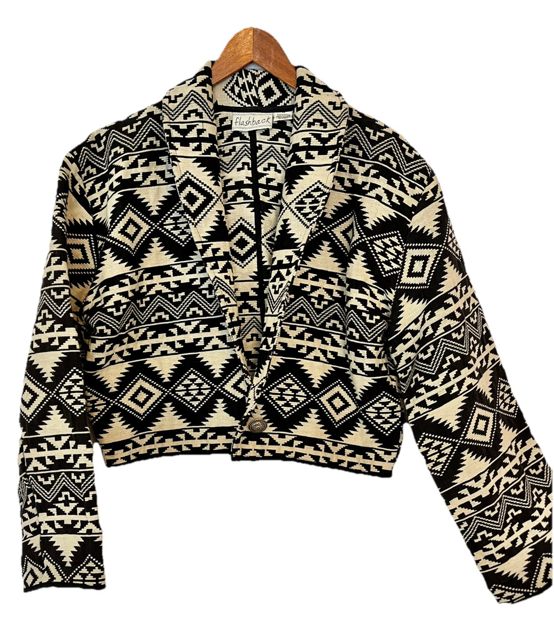 Vintage 80’s Southwest Blanket Bolero Crop Jacket Black Cream M-L Flashback