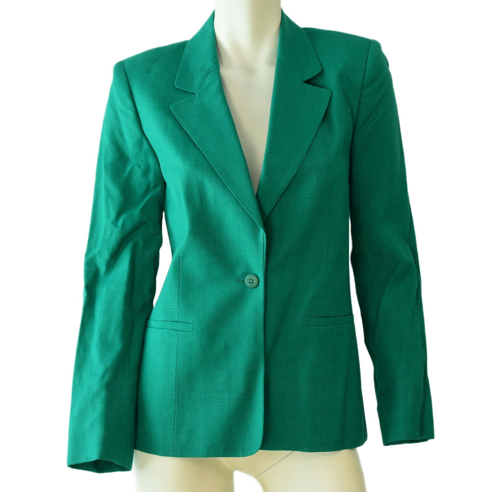 70s Vintage Austin Hill Green Linen 1 Button Blazer Womens Size 8 Plain cuffs