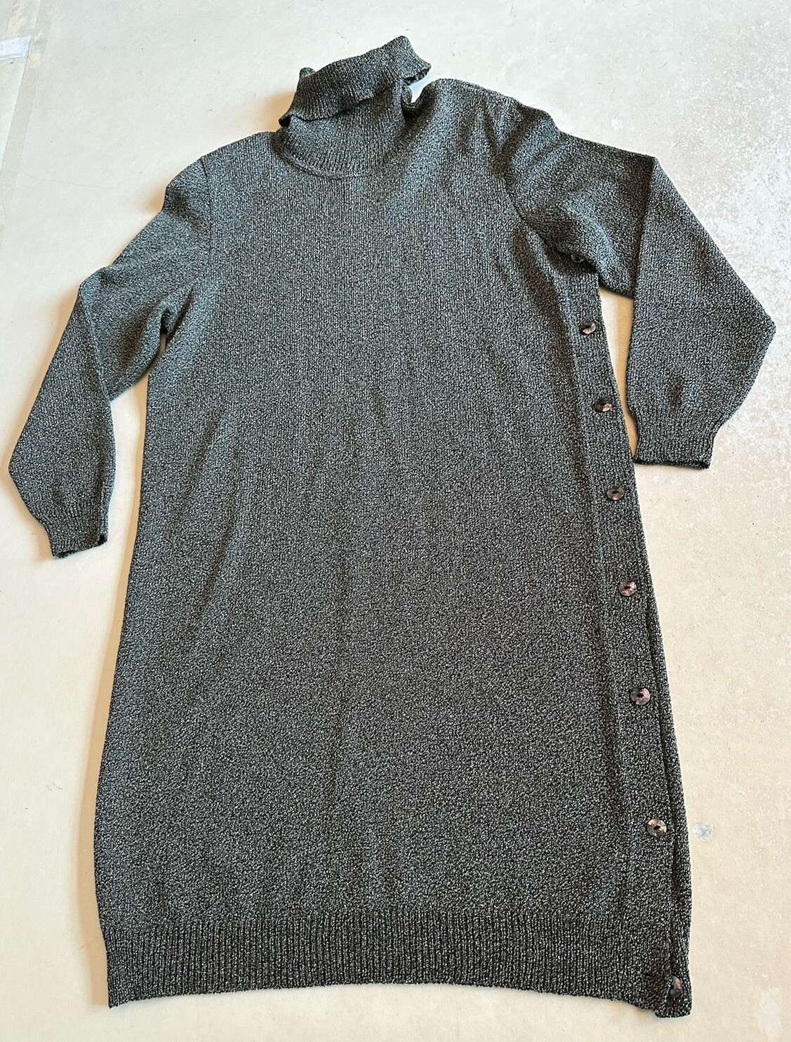 Vintage ANNE PEDERSEN Womens Grey Knee L Sweater Knit Turtle Neck Dress SzM Used