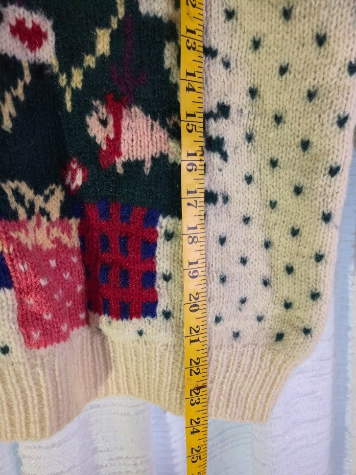 Vintage 1989 Eddie Bauer Christmas Tree Wool Sweater Farm Animal LARGE Holiday