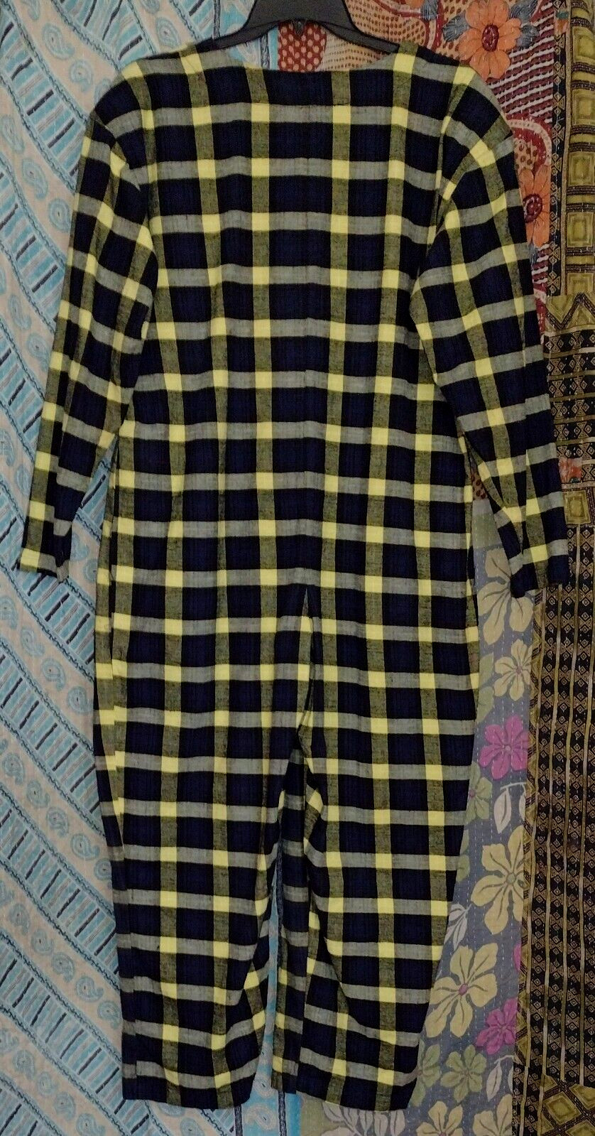Women’s VTG. ESLEEP Jumpin Funky oversized Plaid Flannel Jumpsuit XL EUC 48B