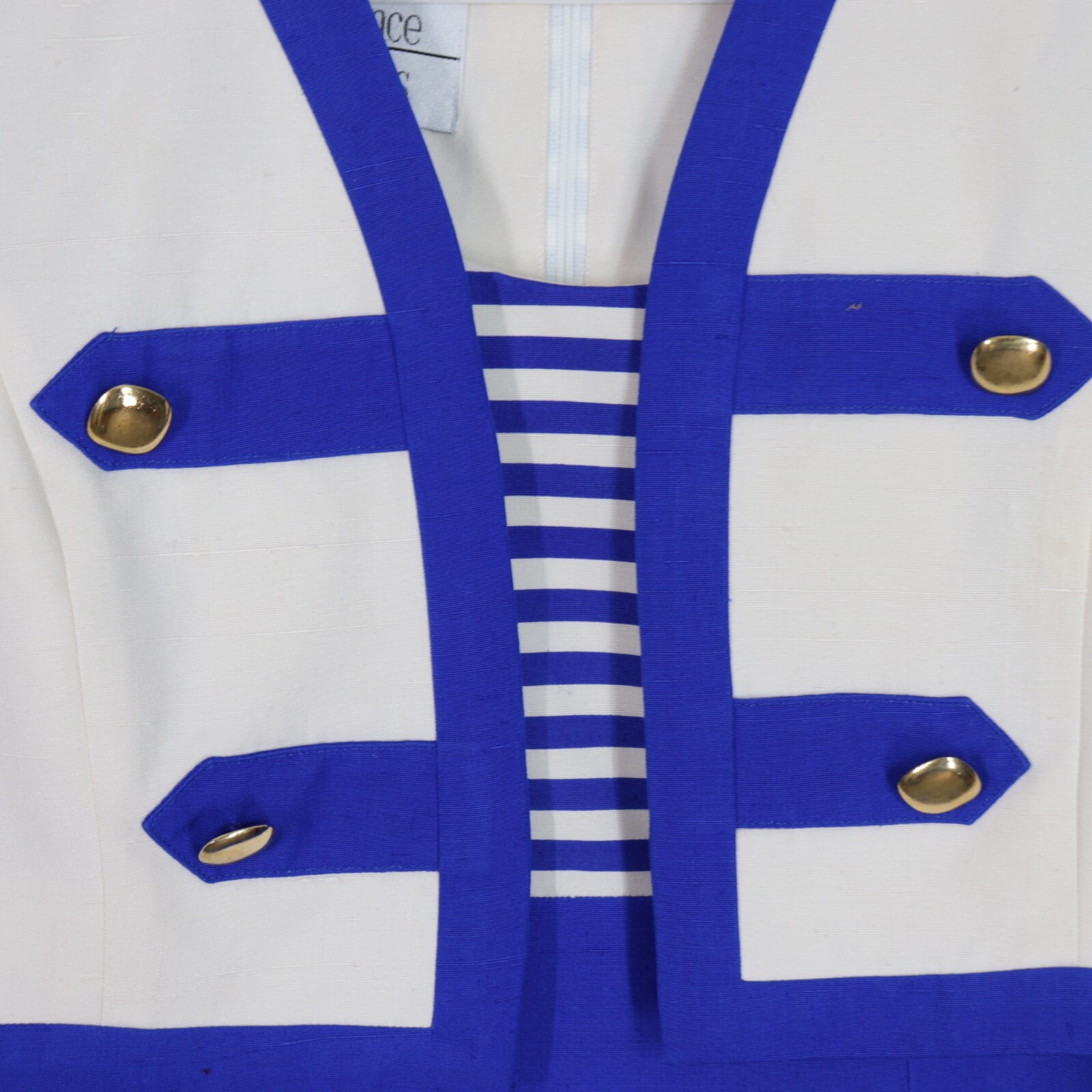 Vtg 80s Constance Saunders Dress 10 Blue White Silk Bolero Jacket Sheath Lined