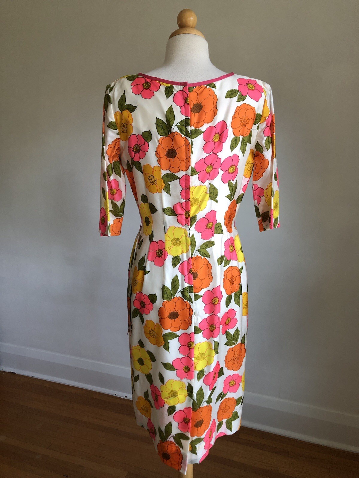 STUNNINGVTG EDITH FLAGG Floral 100% Silk Knee-length Sheath Dress SZ 12