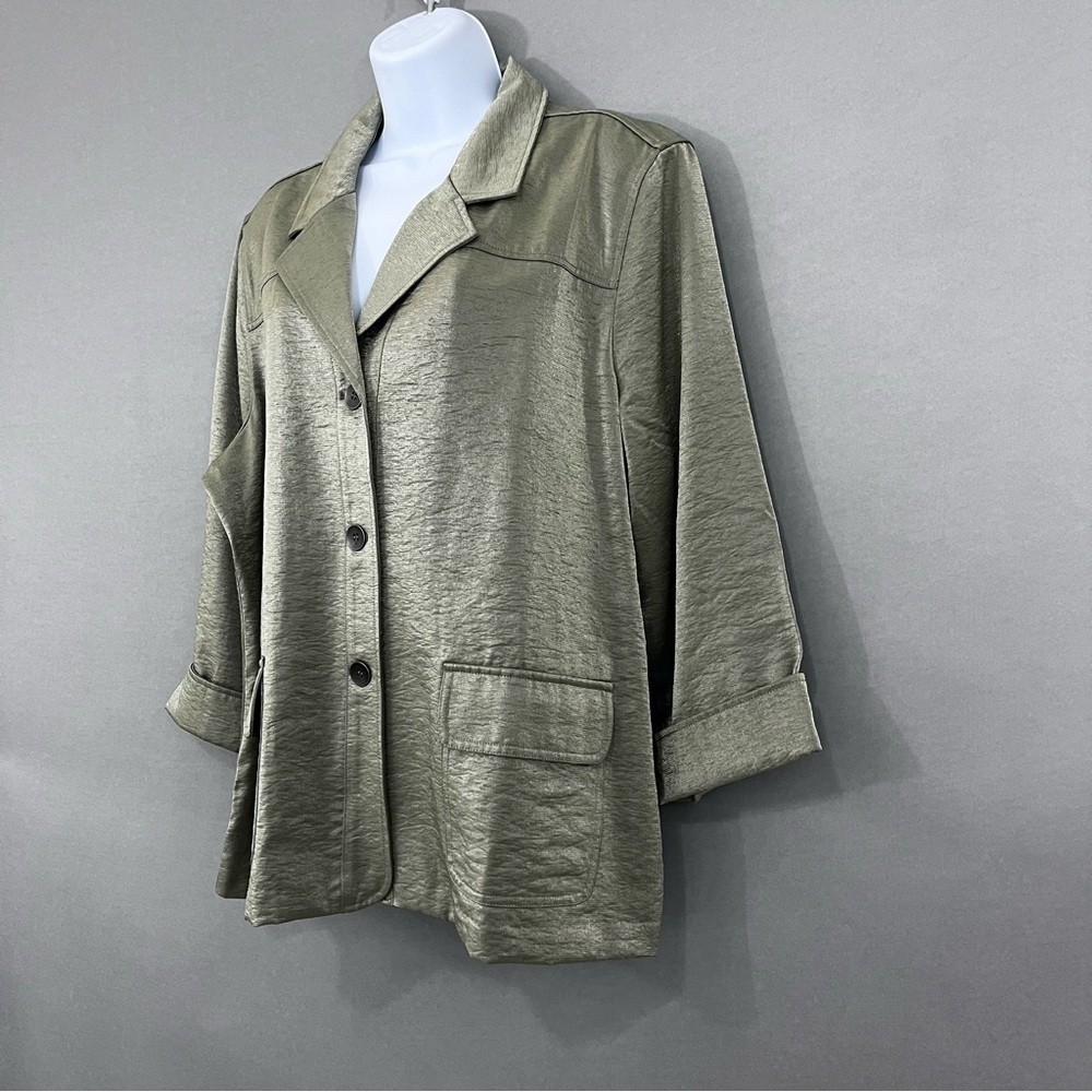 Chico’s Jacket Womens 3 XL Sage Green Lohan Button Front 3/4 Sleeve Formal