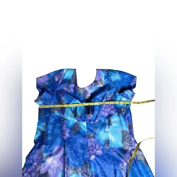 VTG 70s Sun Fashions of Hawaii Floral Muumuu Dress Blue Purple Maxi Aloha Gown