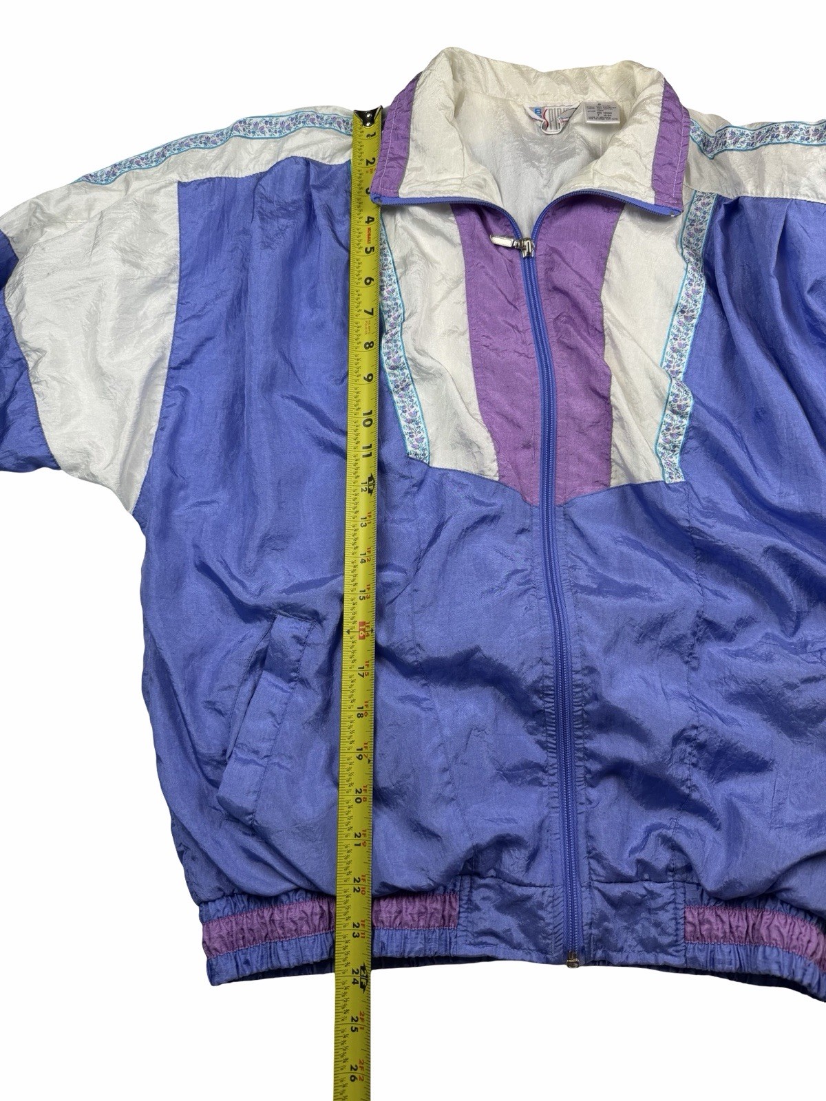 Vintage Bold Spirit Windbreaker Jacket Sz S Purple Blue Floral Colorblock 90s