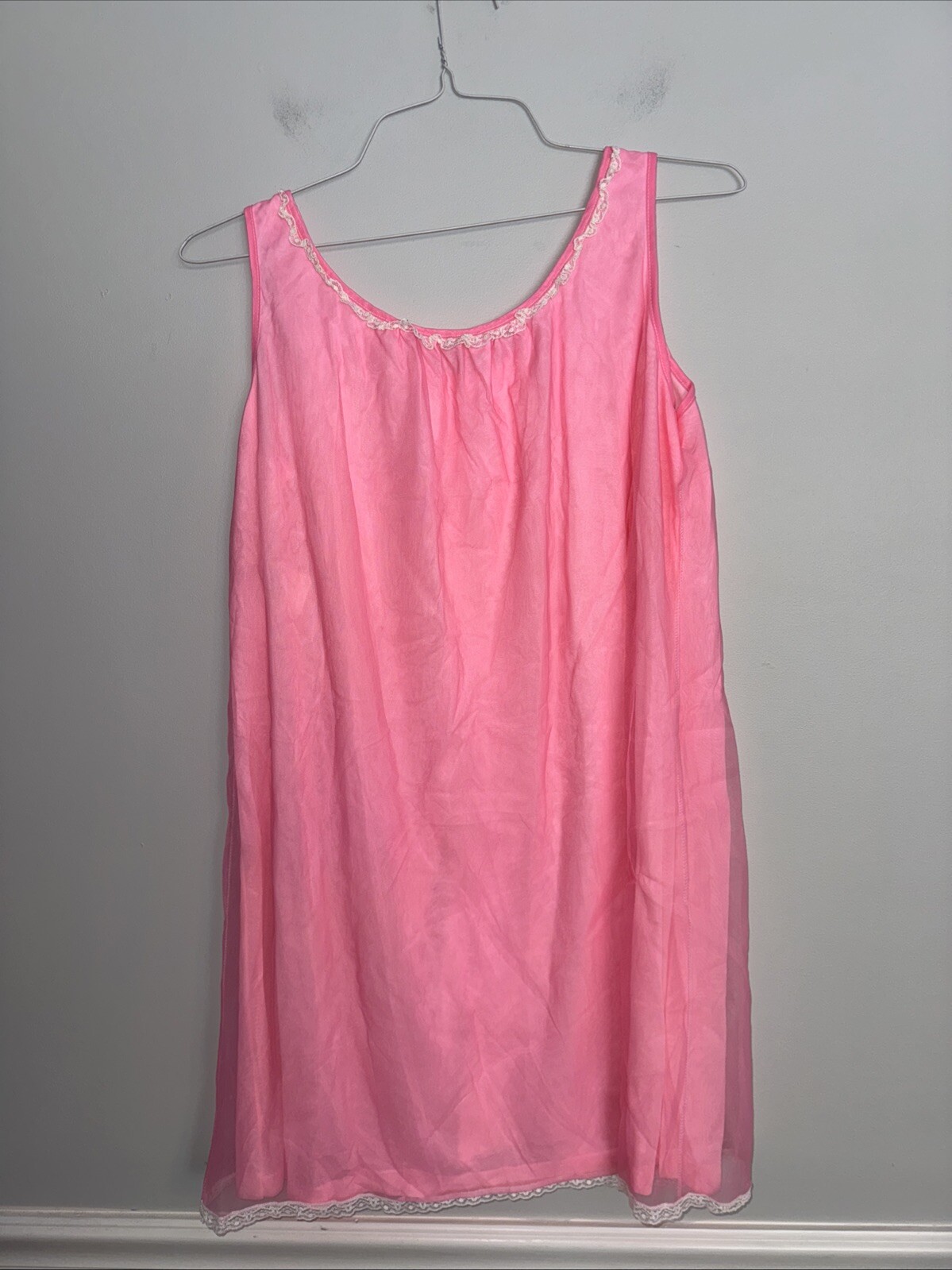 Vintage Stones Wear Large Lace Nylon Pink Nightgown Peignoir Nightie