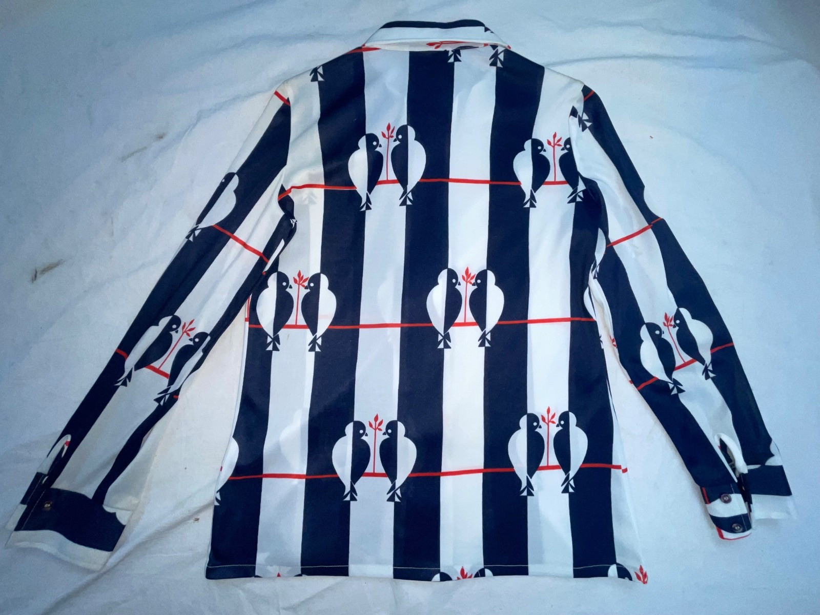 VTG 60S 70S WOMENS S BIRDS STRIPE BUTTON RETRO DISCO TRISSI SHIRT
